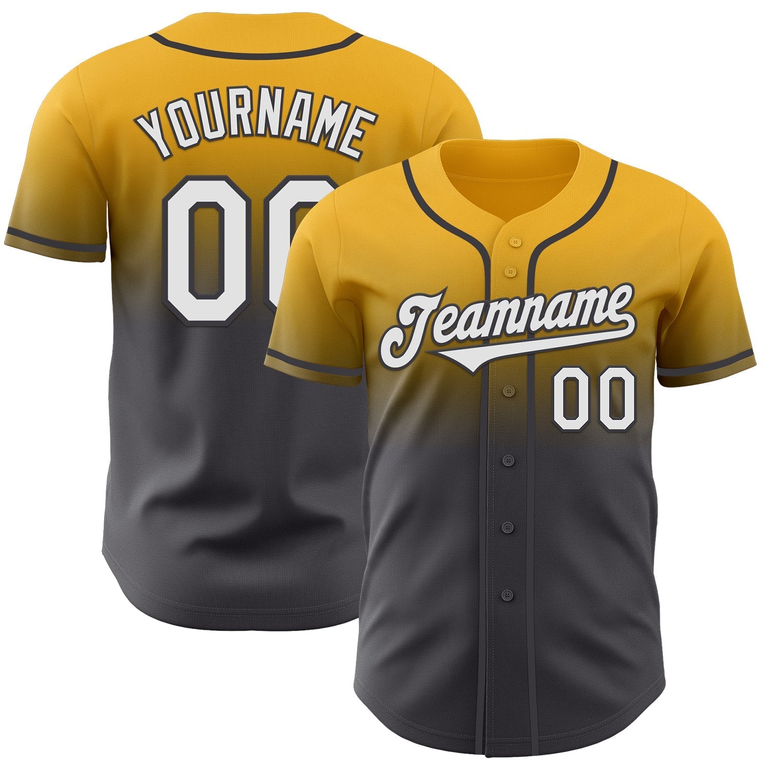 Custom Gold White-Steel Gray Authentic Fade Fashion Baseball Jersey baseball jersey product view 1