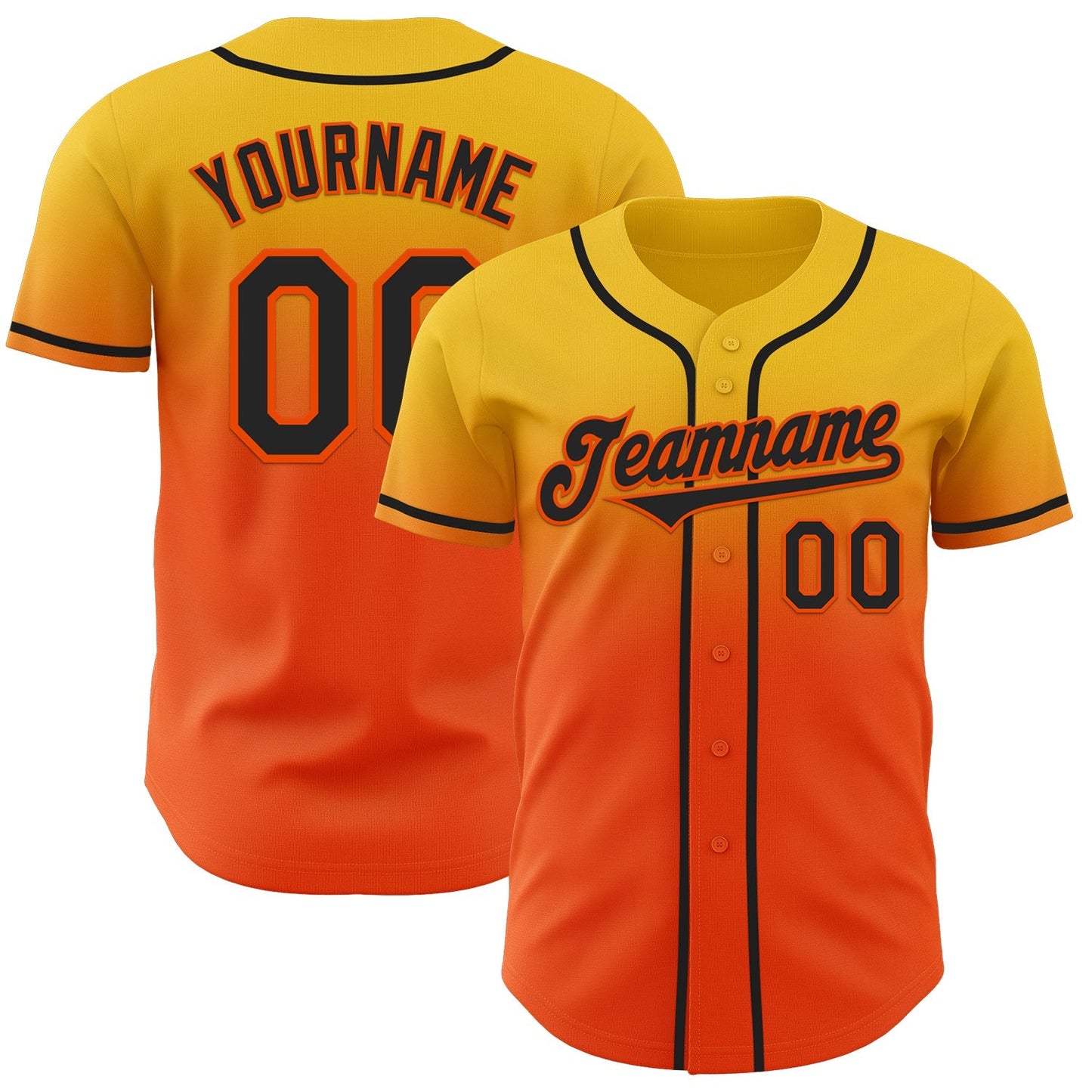 Custom Yellow Black-Orange Authentic Fade Fashion Baseball Jersey baseball jersey product view 1