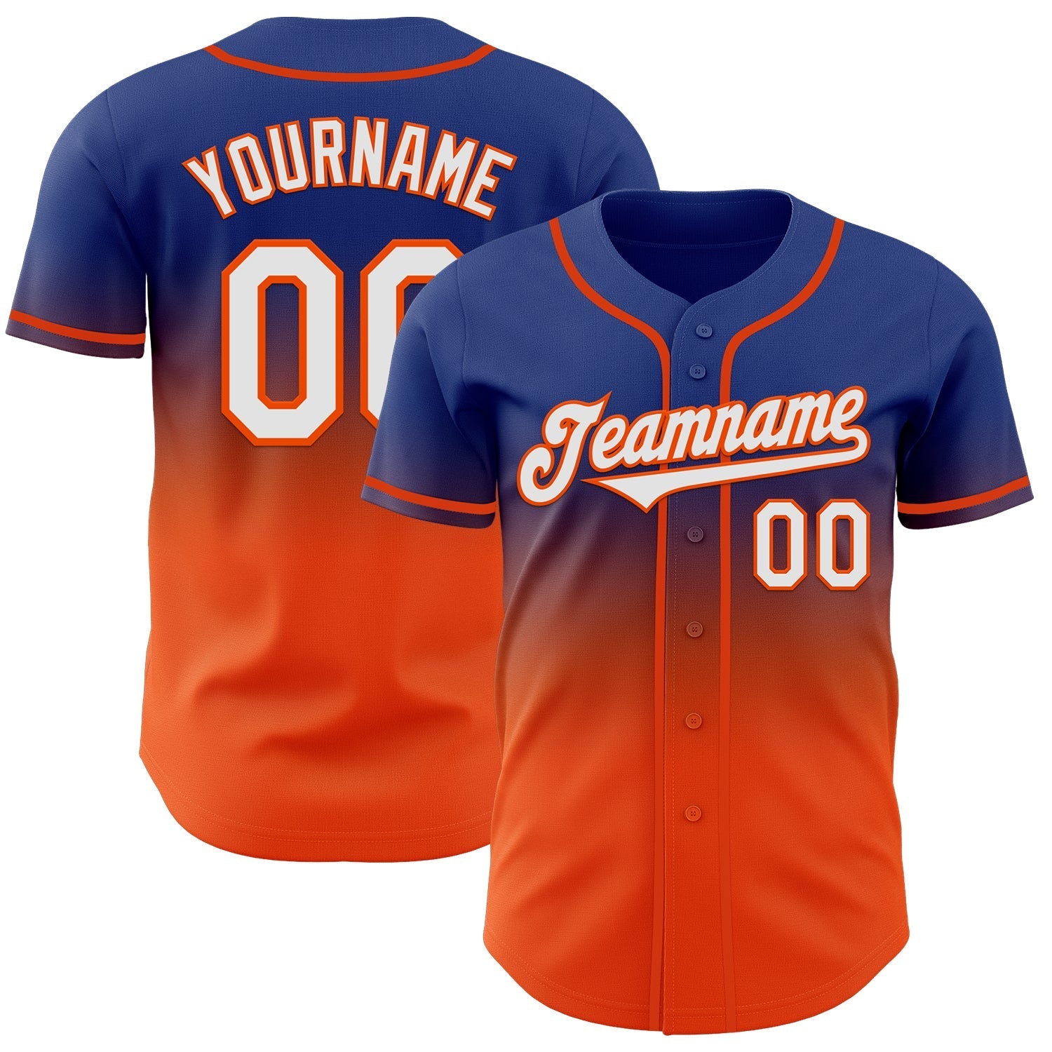 Custom Royal White-Orange Authentic Fade Fashion Baseball Jersey baseball jersey product view 1