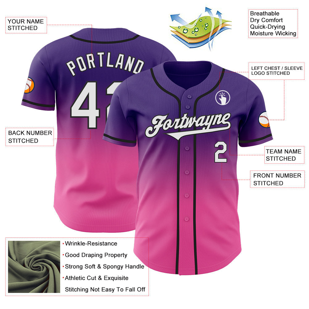 Custom Purple White Pink-Black Authentic Fade Fashion Baseball Jersey baseball jersey product view 3