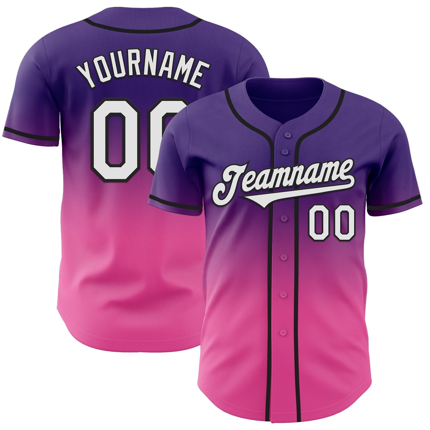 Custom Purple White Pink-Black Authentic Fade Fashion Baseball Jersey baseball jersey product view 1