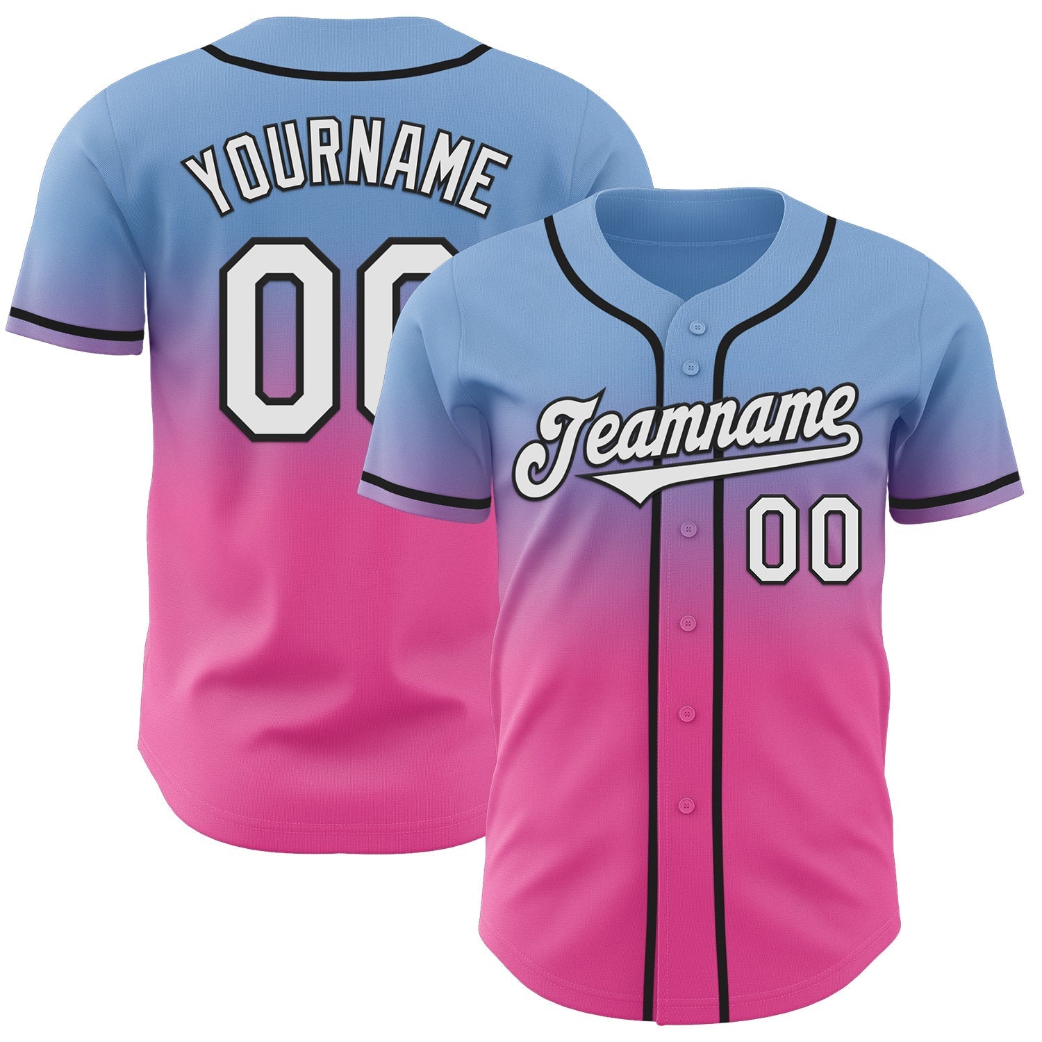 Custom Light Blue White Pink-Black Authentic Fade Fashion Baseball Jersey baseball jersey product view 1