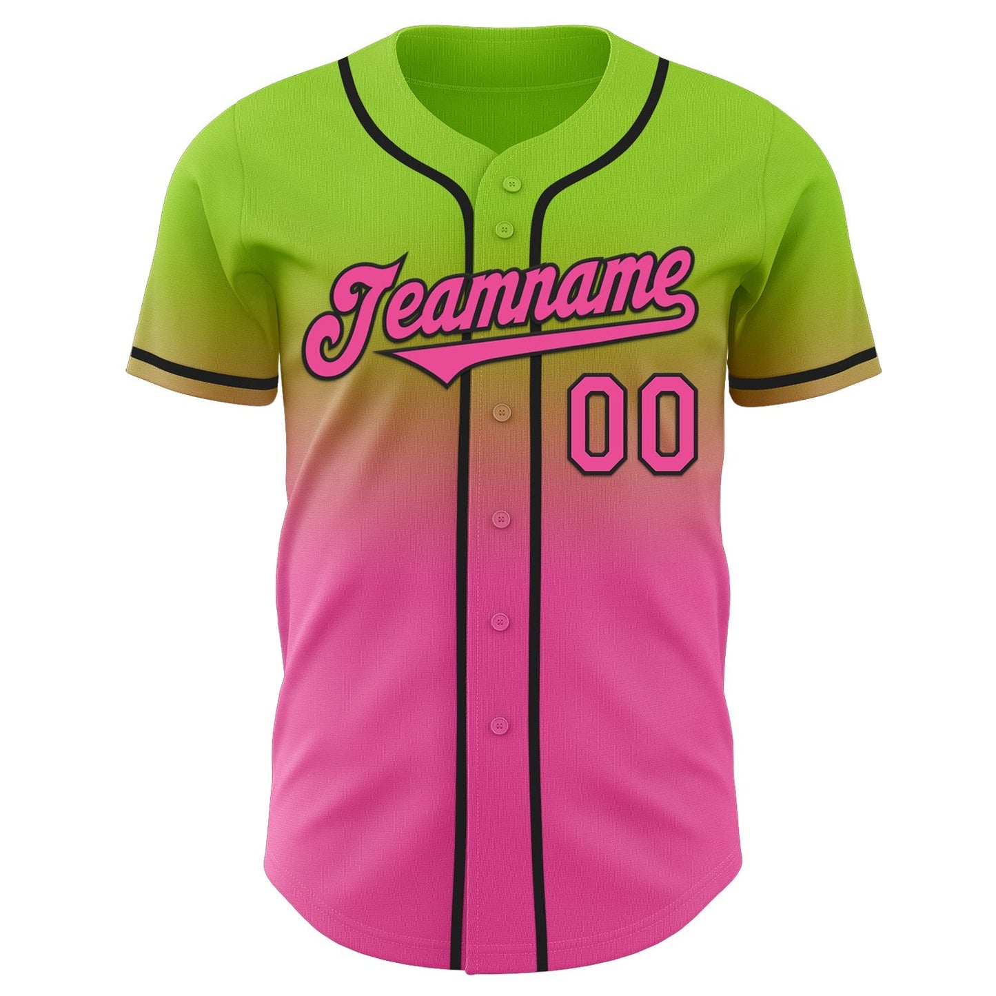 Custom Neon Green Pink-Black Authentic Fade Fashion Baseball Jersey baseball jersey product view 2