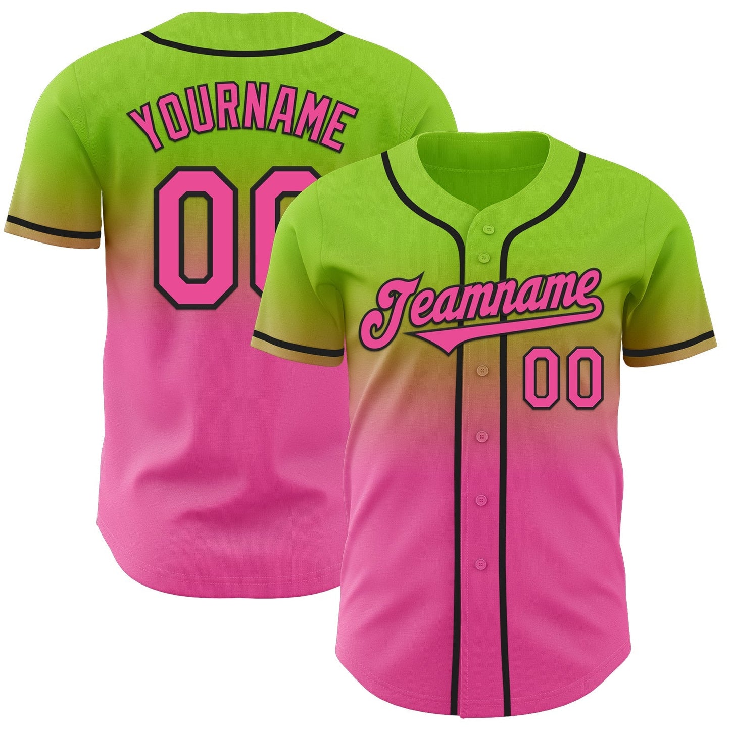 Custom Neon Green Pink-Black Authentic Fade Fashion Baseball Jersey baseball jersey product view 1
