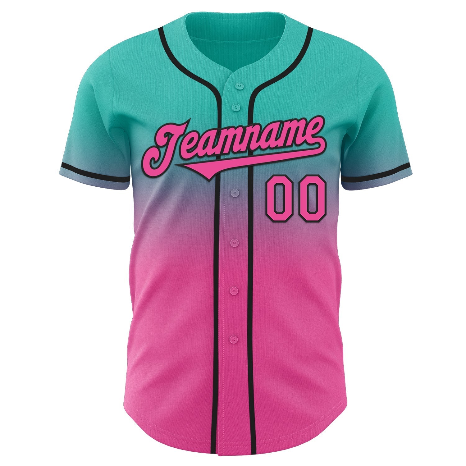 Custom Aqua Pink-Black Authentic Fade Fashion Baseball Jersey baseball jersey product view 2