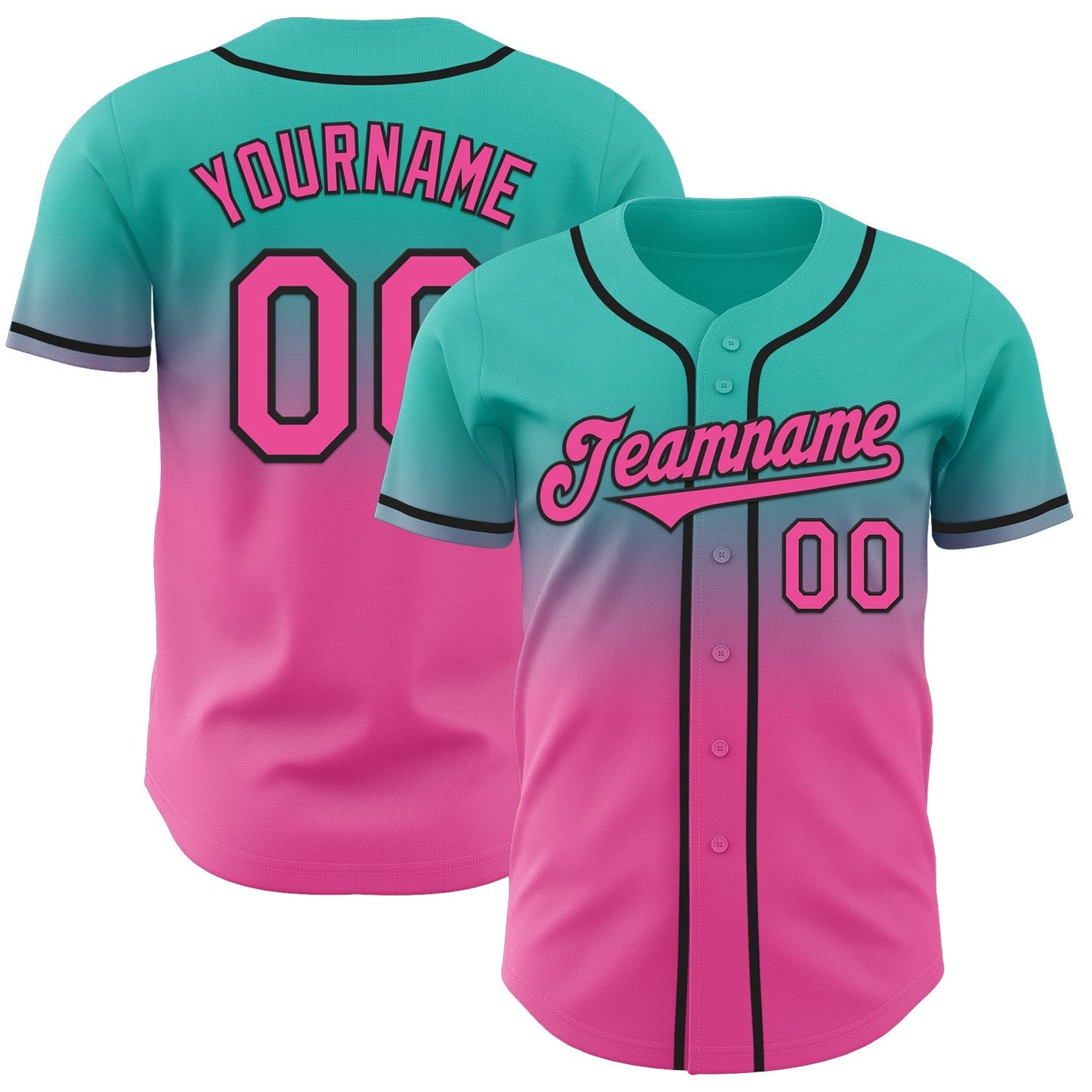 Custom Aqua Pink-Black Authentic Fade Fashion Baseball Jersey baseball jersey product view 1