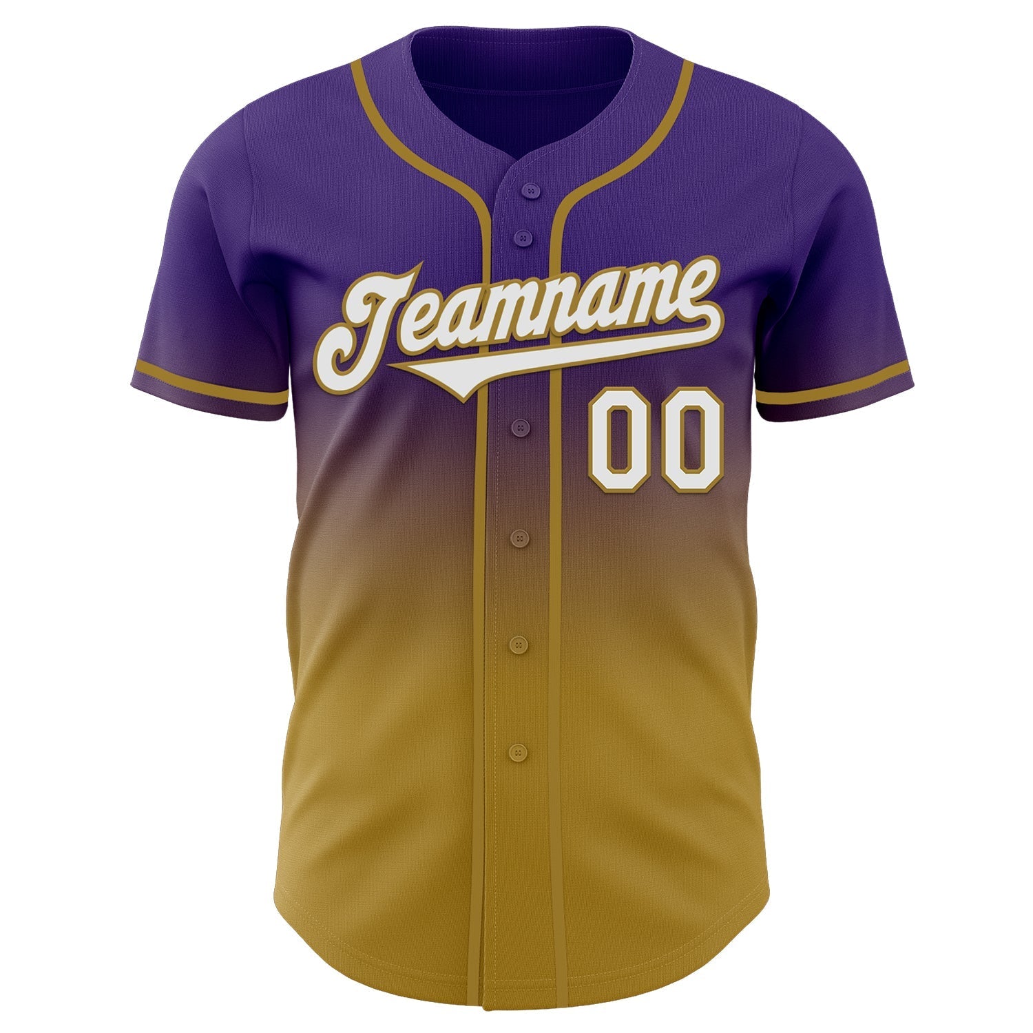 Custom Purple White-Old Gold Authentic Fade Fashion Baseball Jersey baseball jersey product view 2