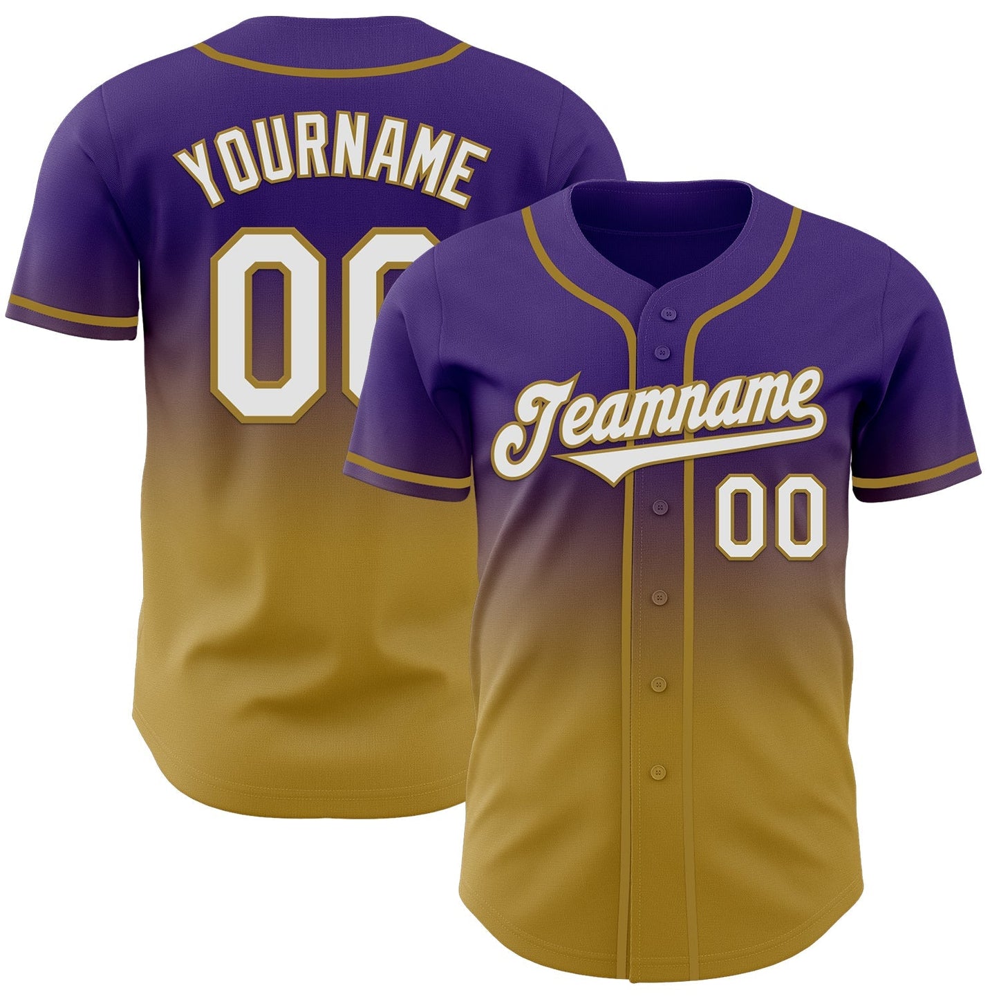 Custom Purple White-Old Gold Authentic Fade Fashion Baseball Jersey baseball jersey product view 1