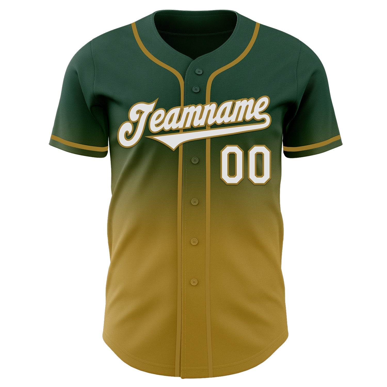 Custom Green White-Old Gold Authentic Fade Fashion Baseball Jersey baseball jersey product view 2