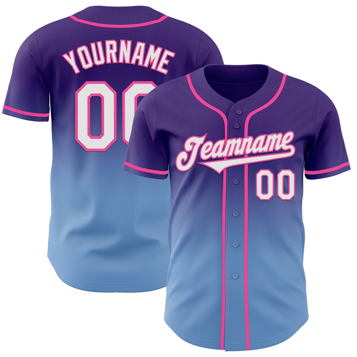 Custom Purple White Light Blue-Pink Authentic Fade Fashion Baseball Jersey baseball jersey product view 1