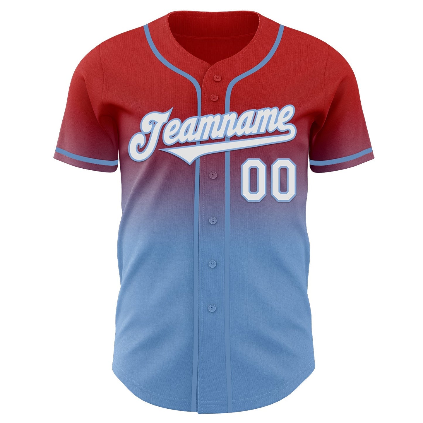 Custom Red White-Light Blue Authentic Fade Fashion Baseball Jersey baseball jersey product view 2