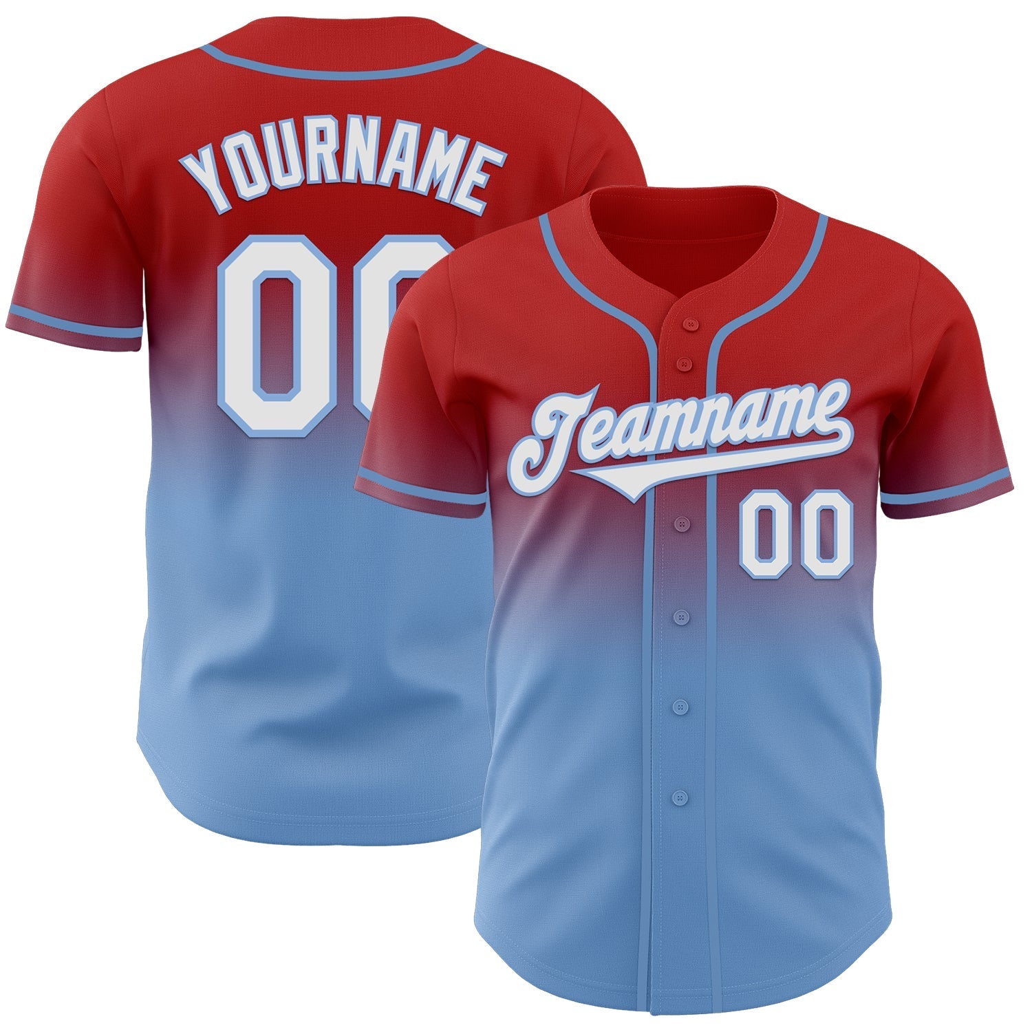 Custom Red White-Light Blue Authentic Fade Fashion Baseball Jersey baseball jersey product view 1