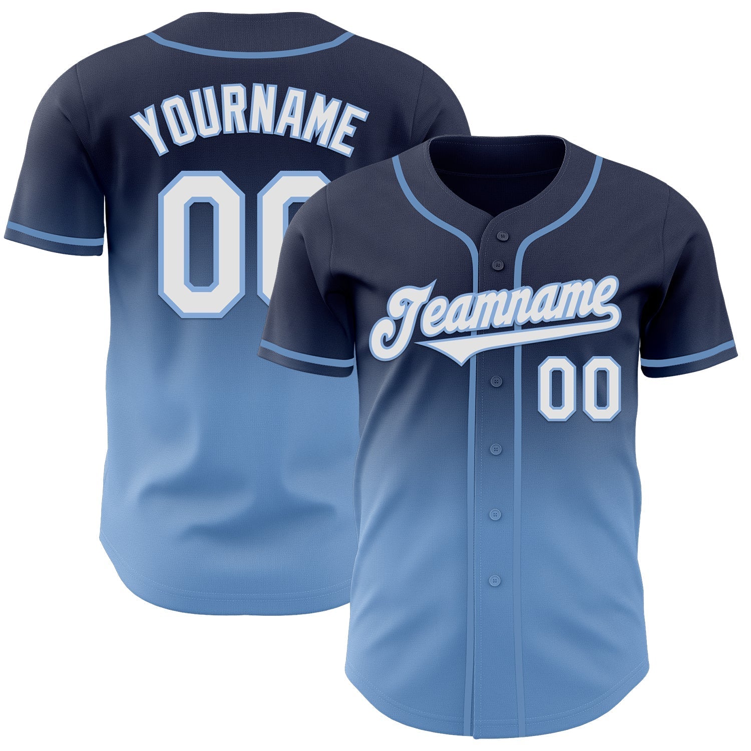 Custom Navy White-Light Blue Authentic Fade Fashion Baseball Jersey baseball jersey product view 1