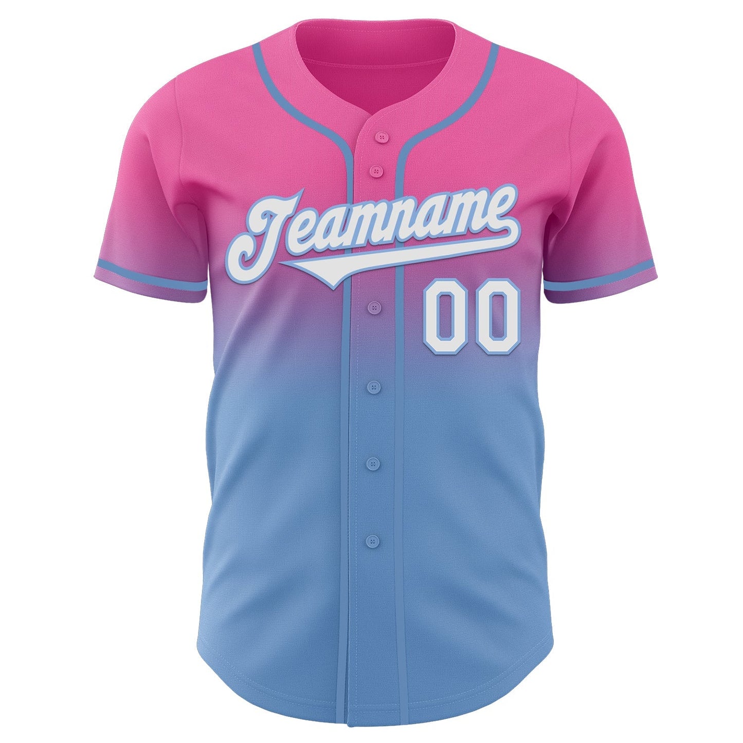 Custom Pink White-Light Blue Authentic Fade Fashion Baseball Jersey baseball jersey product view 2