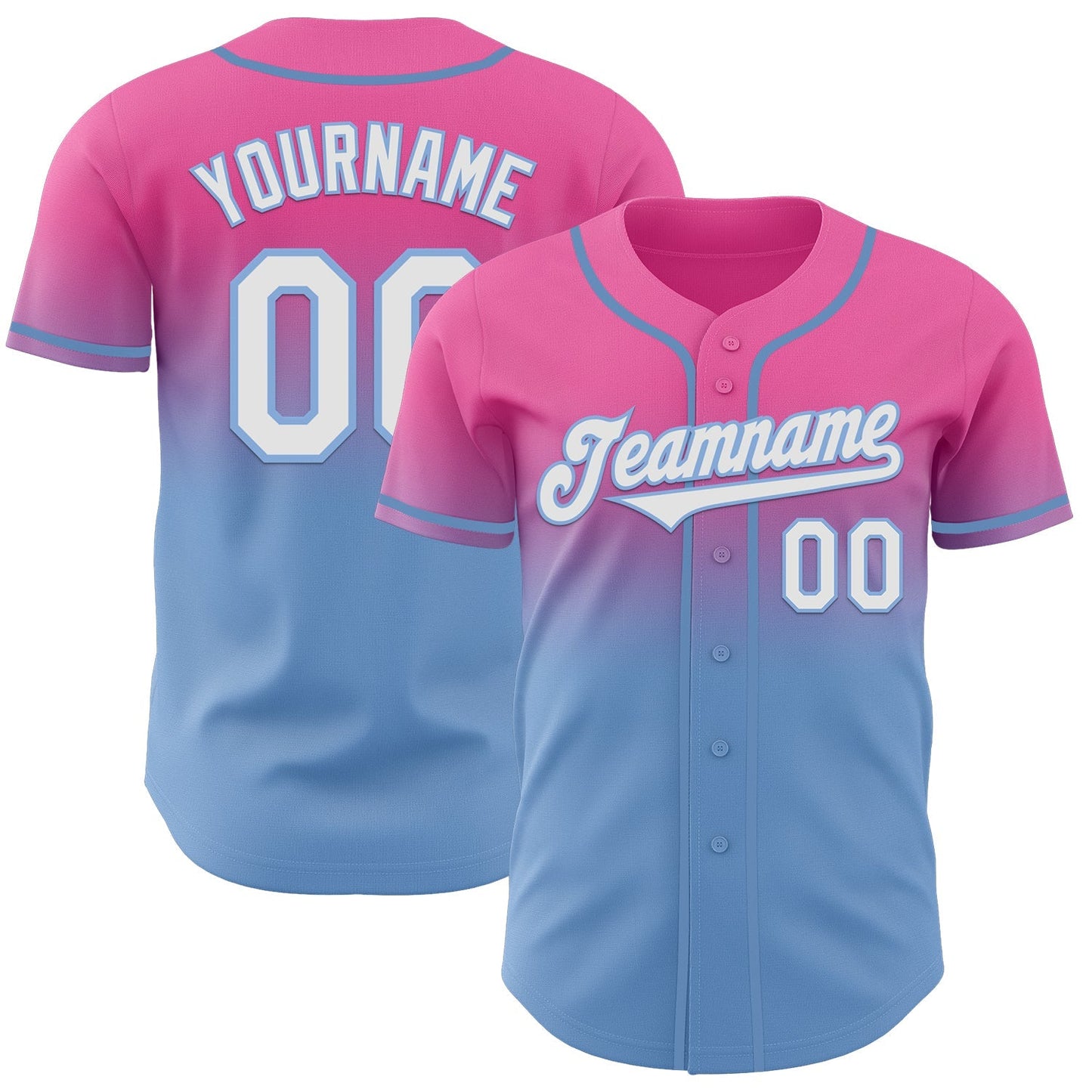 Custom Pink White-Light Blue Authentic Fade Fashion Baseball Jersey baseball jersey product view 1