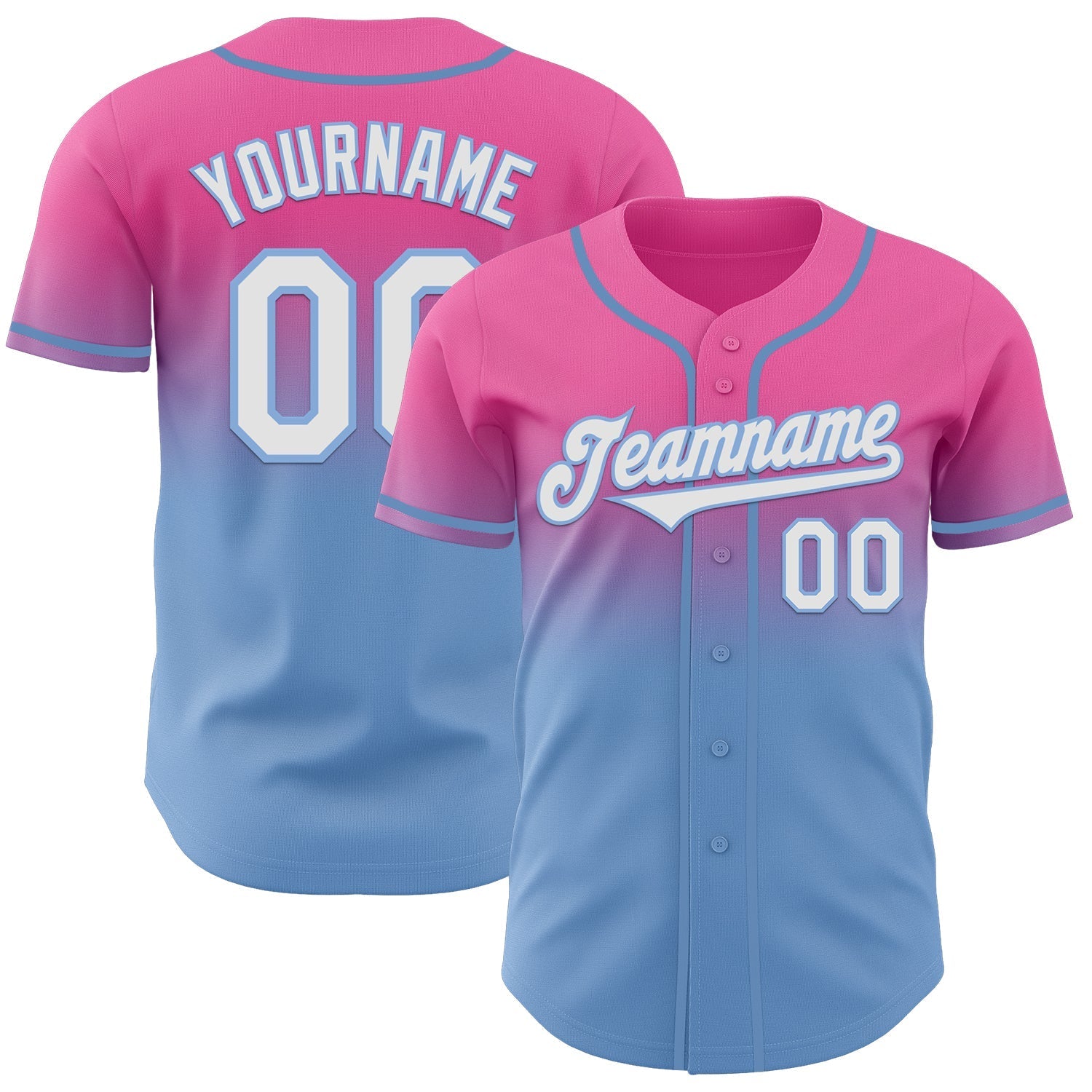 Custom Pink White-Light Blue Authentic Fade Fashion Baseball Jersey baseball jersey product view 1