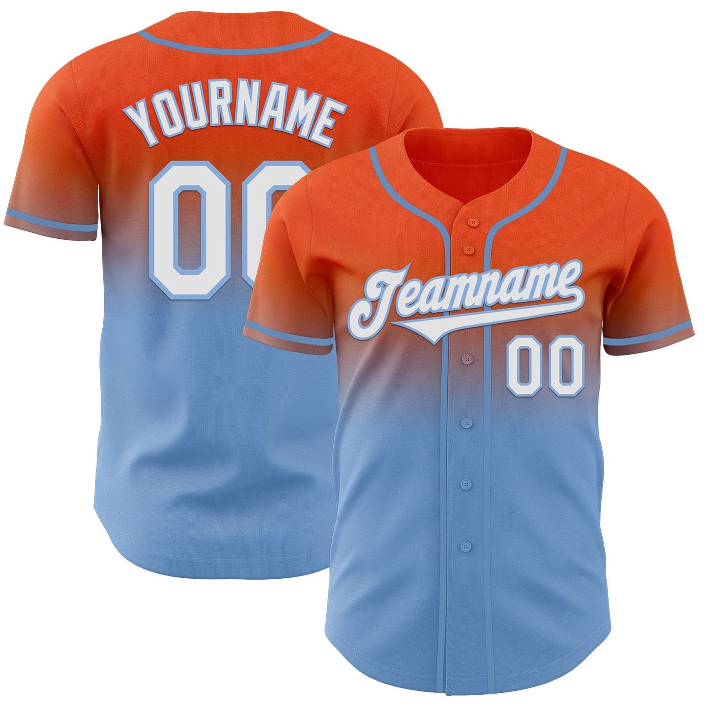Custom Orange White-Light Blue Authentic Fade Fashion Baseball Jersey baseball jersey product view 1