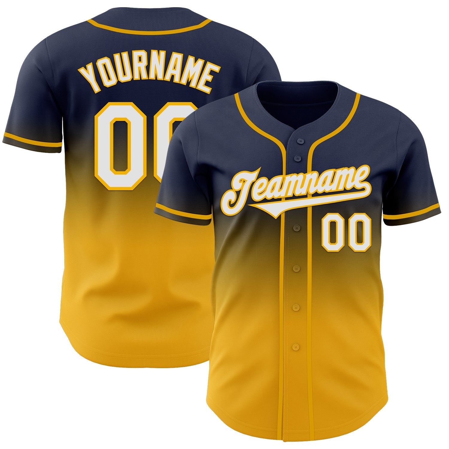 Custom Navy White-Gold Authentic Fade Fashion Baseball Jersey baseball jersey product view 1