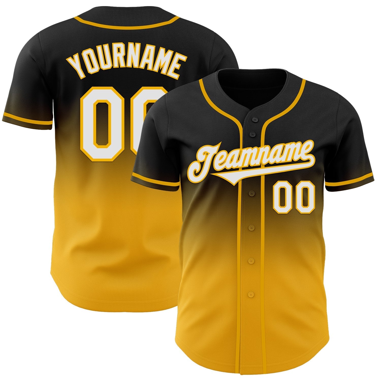 Custom Black White-Gold Authentic Fade Fashion Baseball Jersey baseball jersey product view 1