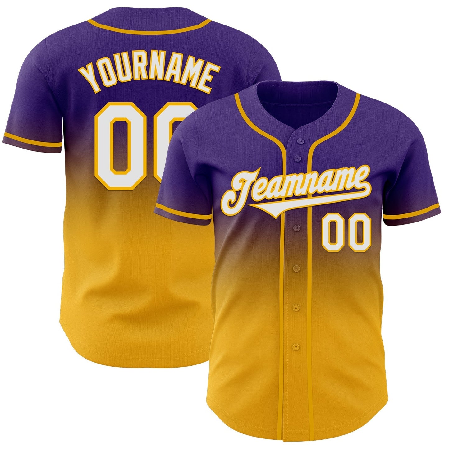 Custom Purple White-Gold Authentic Fade Fashion Baseball Jersey baseball jersey product view 1