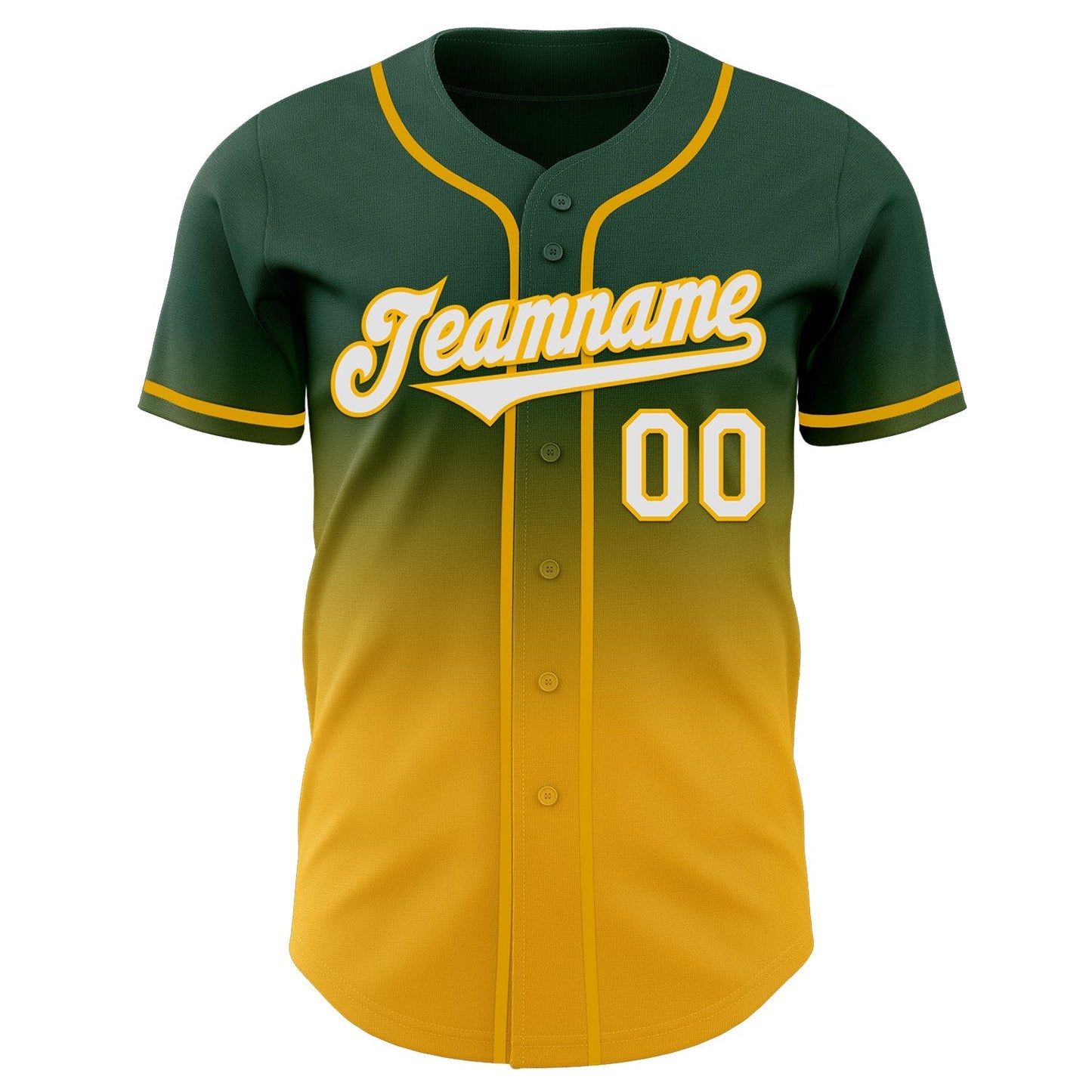 Custom Green White-Gold Authentic Fade Fashion Baseball Jersey baseball jersey product view 2