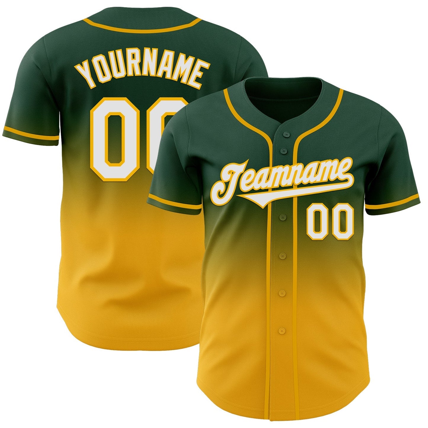 Custom Green White-Gold Authentic Fade Fashion Baseball Jersey baseball jersey product view 1