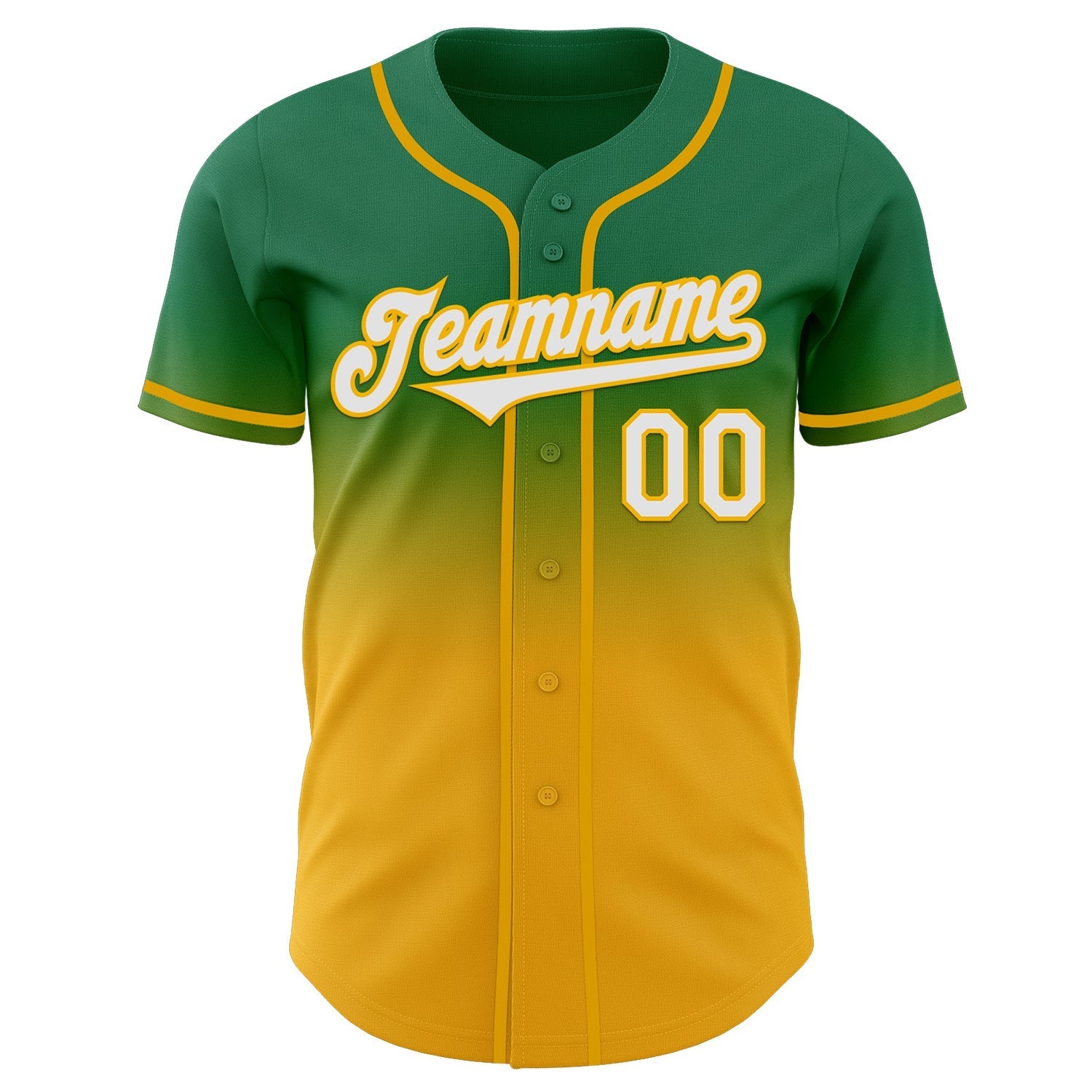 Custom Kelly Green White-Gold Authentic Fade Fashion Baseball Jersey baseball jersey product view 2