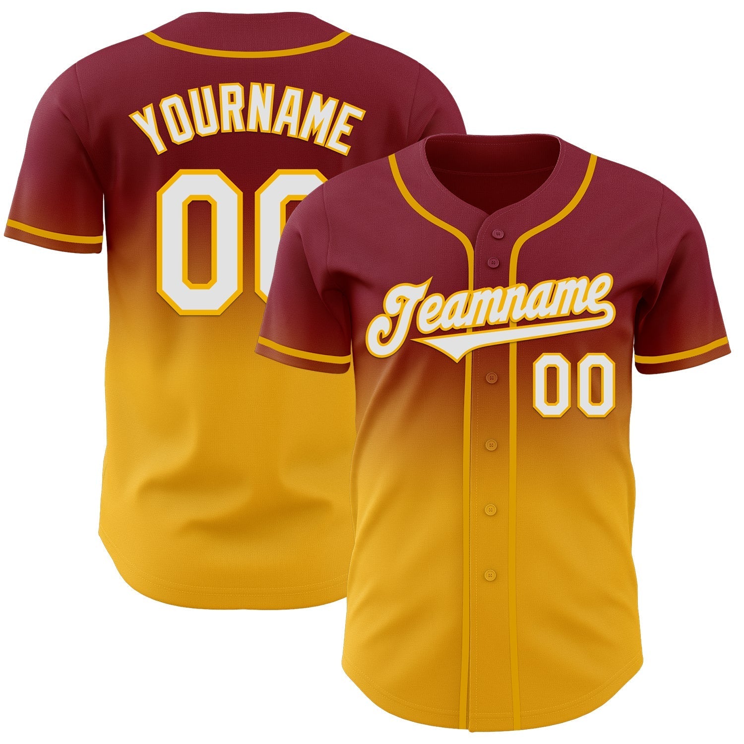 Custom Crimson White-Gold Authentic Fade Fashion Baseball Jersey baseball jersey product view 1