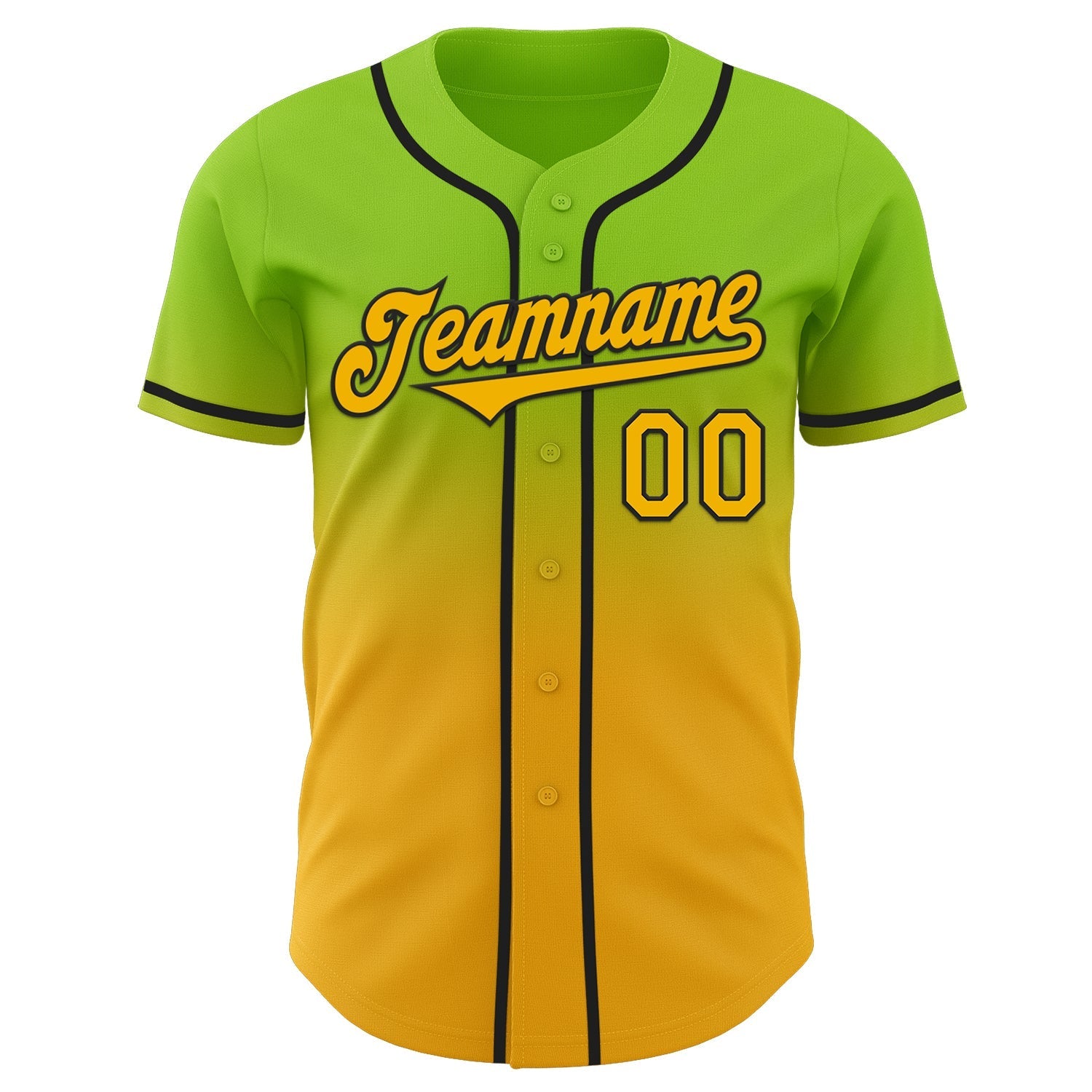 Custom Neon Green Gold-Black Authentic Fade Fashion Baseball Jersey baseball jersey product view 2