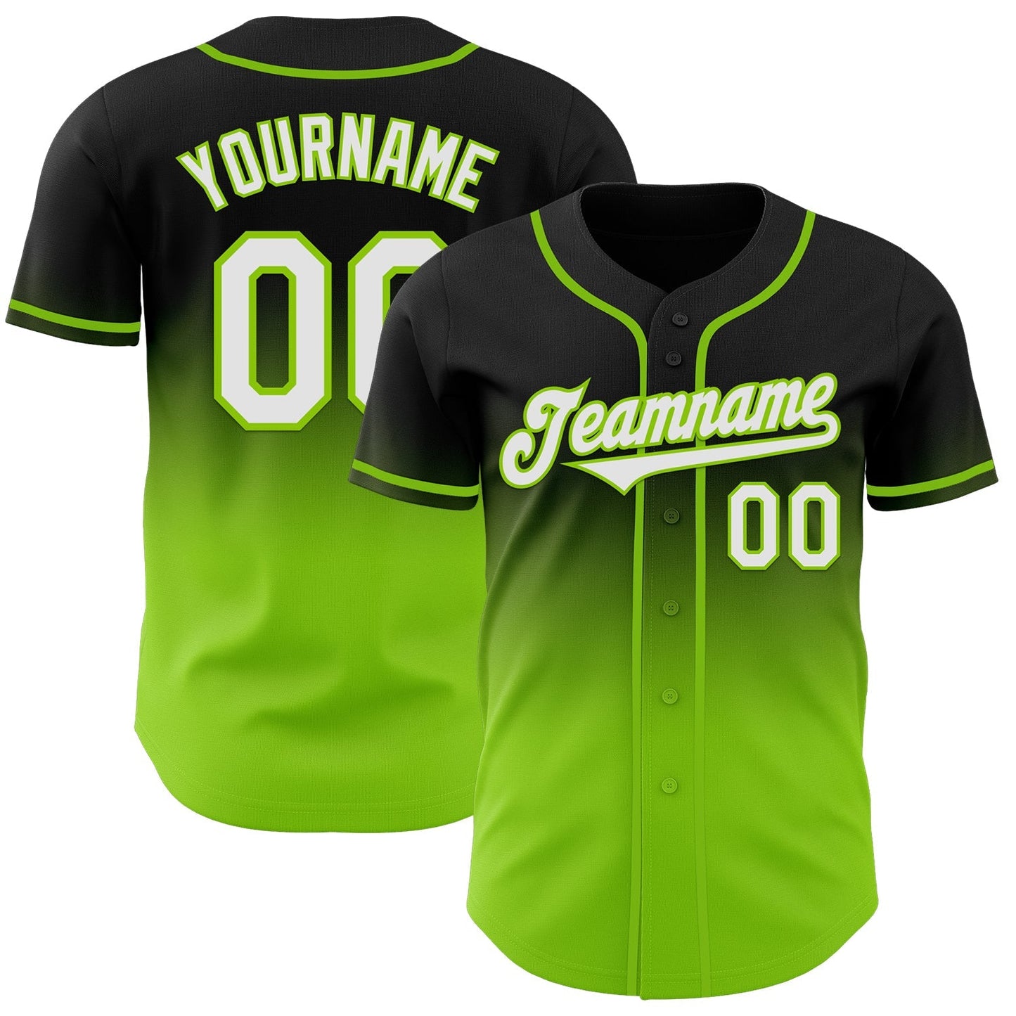Custom Black White-Neon Green Authentic Fade Fashion Baseball Jersey baseball jersey product view 1