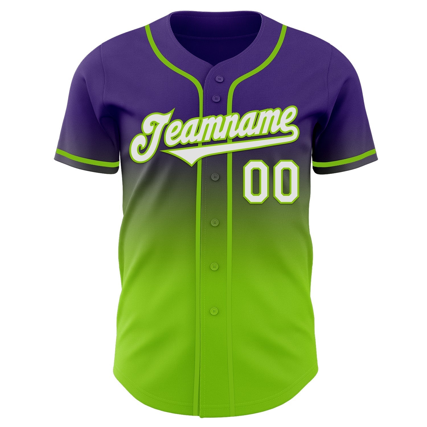 Custom Purple White-Neon Green Authentic Fade Fashion Baseball Jersey baseball jersey product view 2