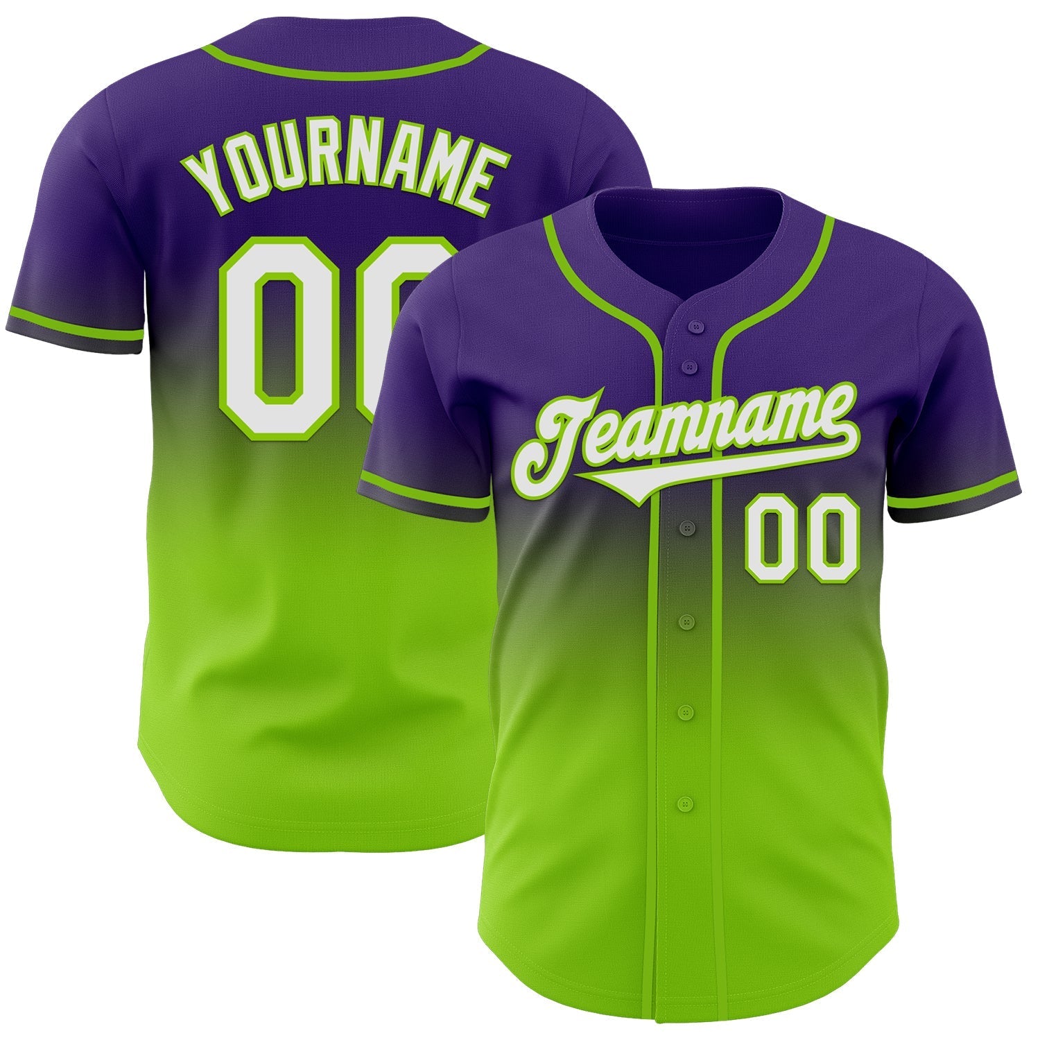Custom Purple White-Neon Green Authentic Fade Fashion Baseball Jersey baseball jersey product view 1