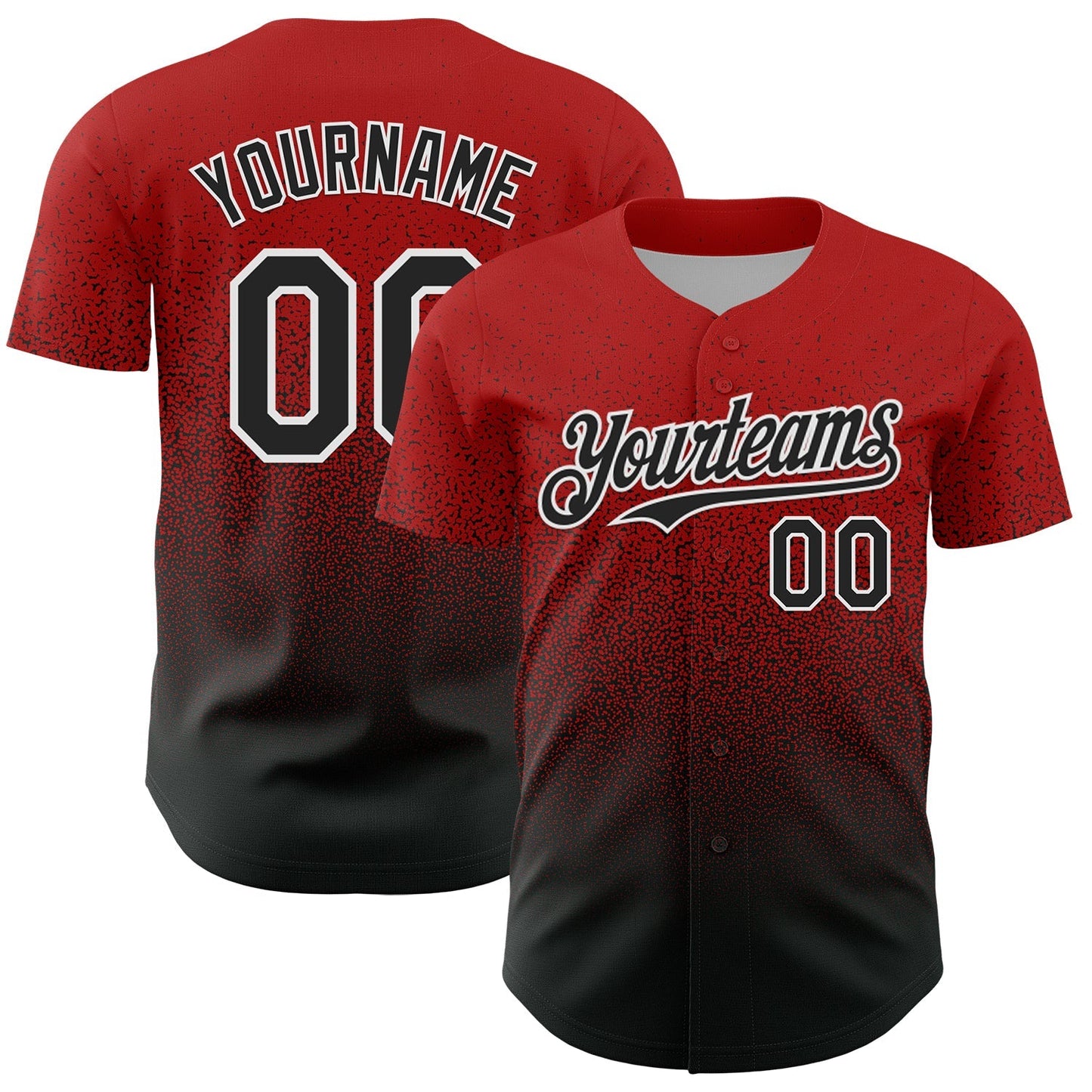 Custom Red Black-White Fade Fashion Speckle Authentic Baseball Jersey baseball jersey product view 1