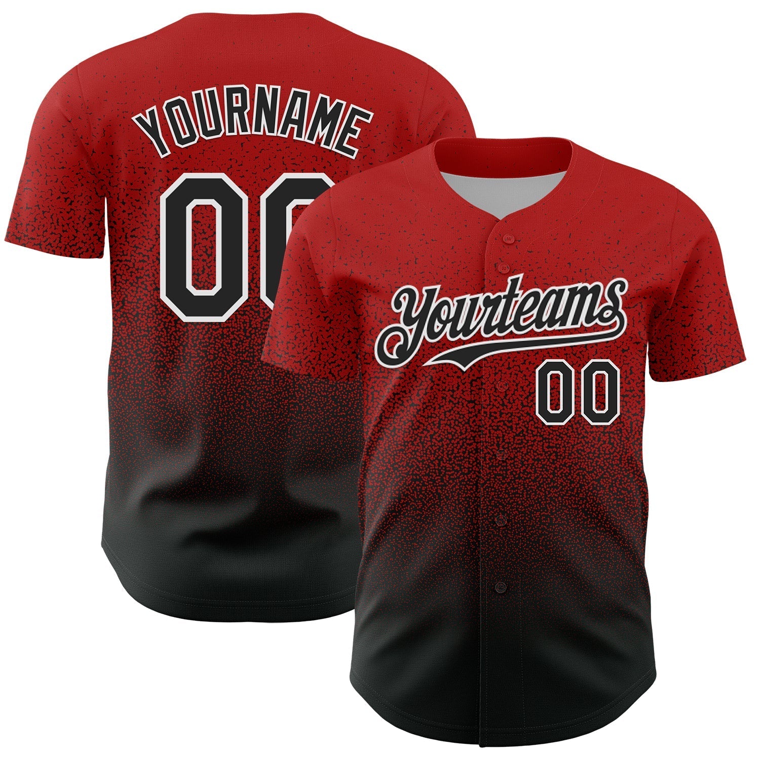 Custom Red Black-White Fade Fashion Speckle Authentic Baseball Jersey baseball jersey product view 1