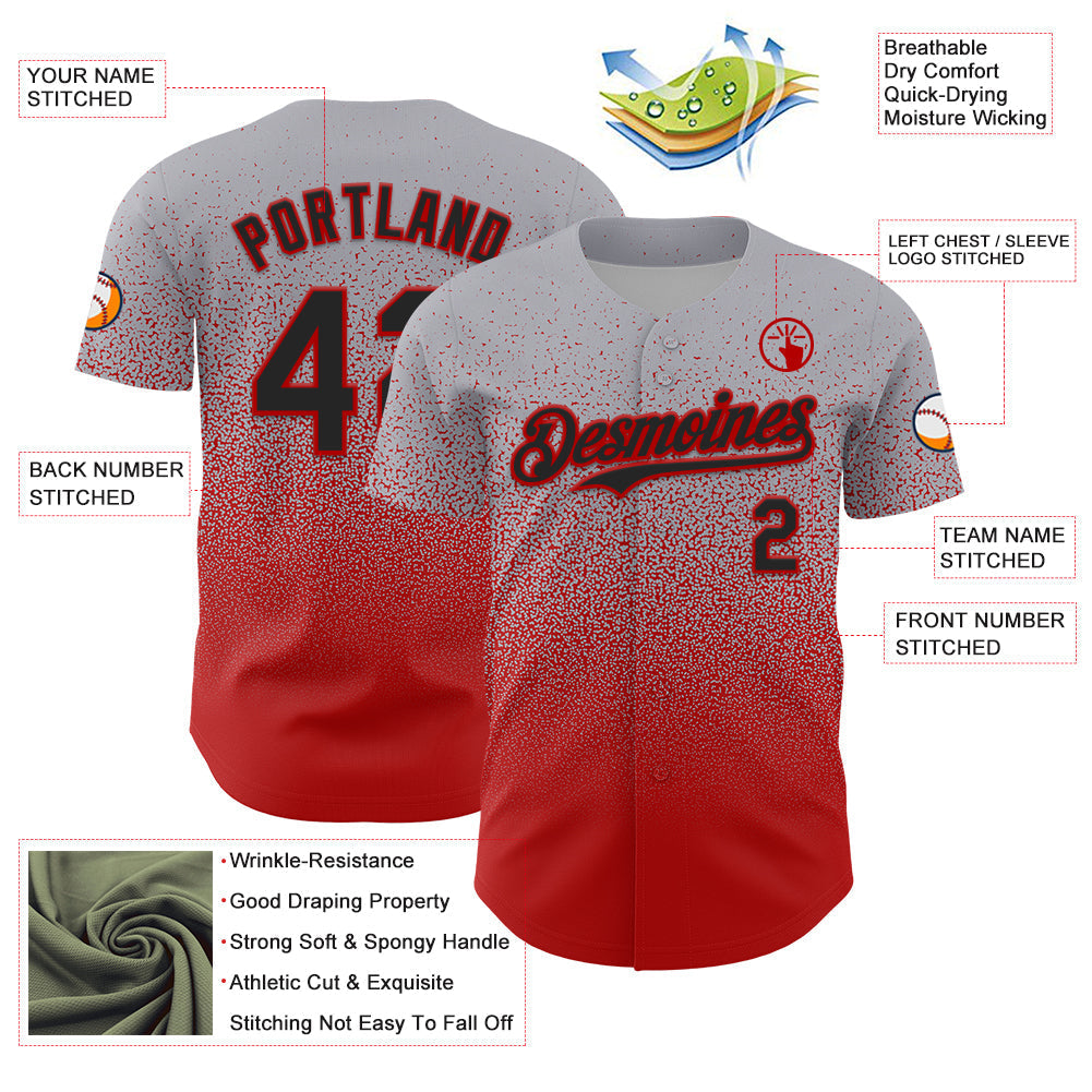Custom Gray Black-Red Fade Fashion Speckle Authentic Baseball Jersey baseball jersey product view 3