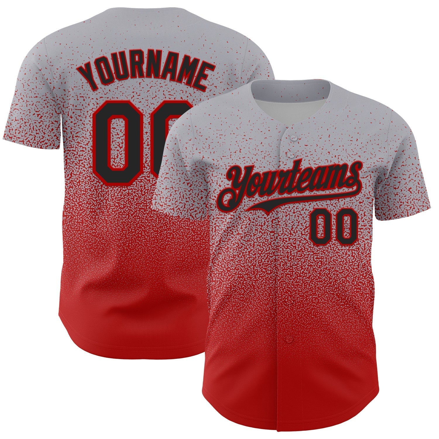 Custom Gray Black-Red Fade Fashion Speckle Authentic Baseball Jersey baseball jersey product view 1