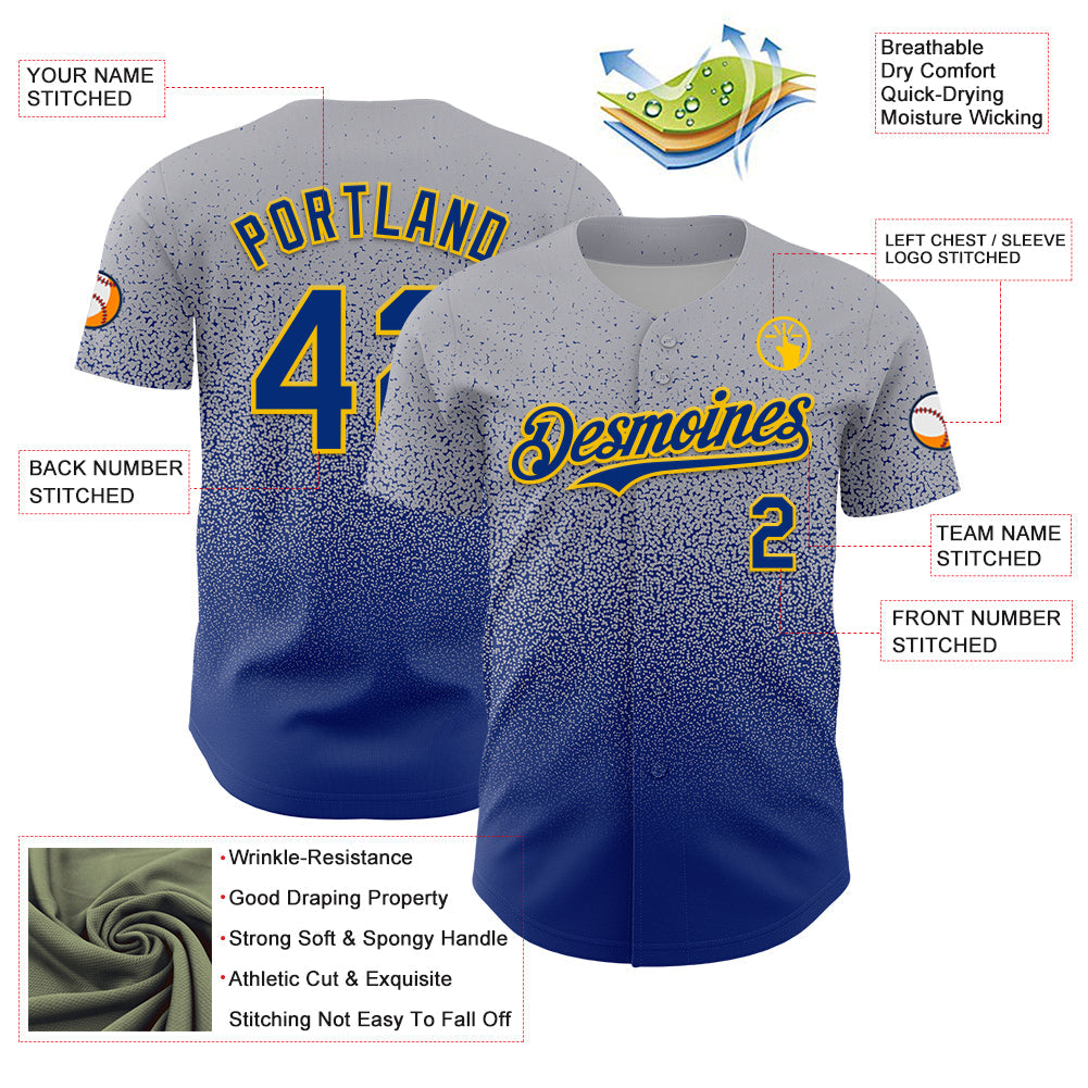 Custom Gray Royal-Gold Fade Fashion Speckle Authentic Baseball Jersey baseball jersey product view 3