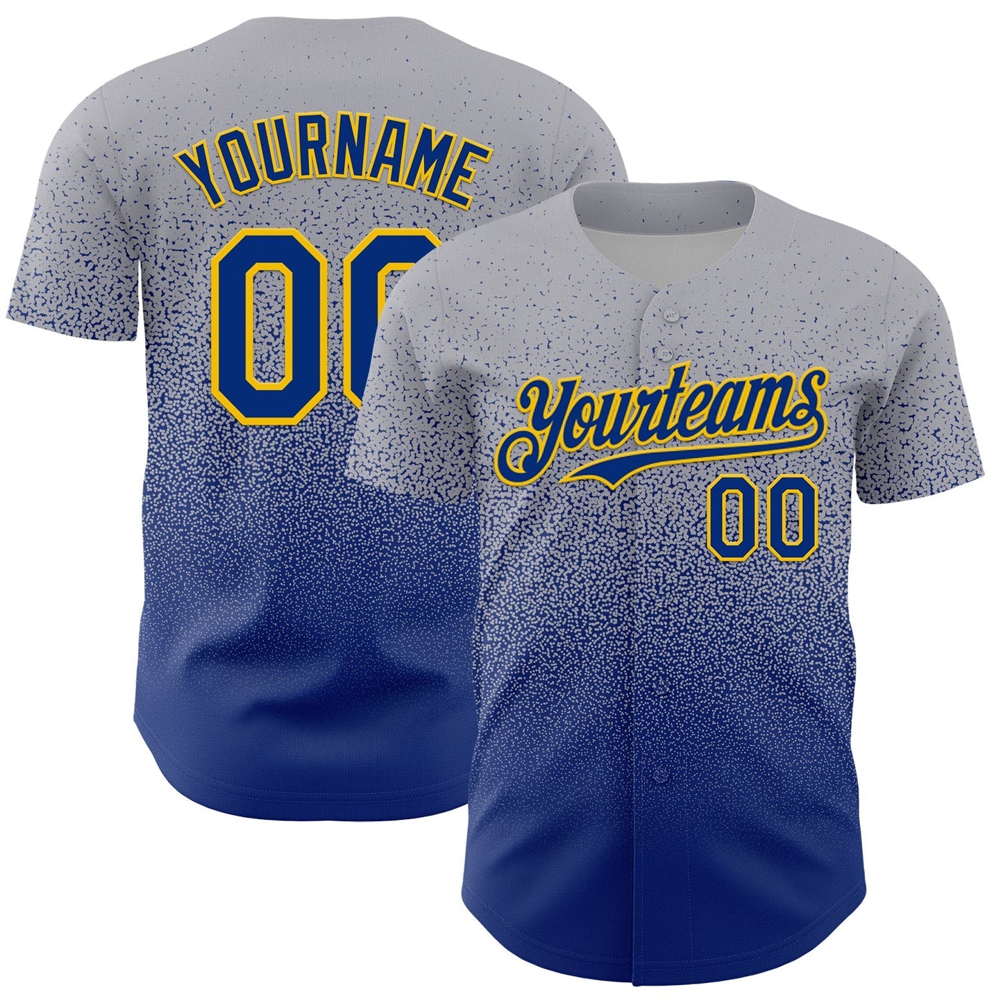 Custom Gray Royal-Gold Fade Fashion Speckle Authentic Baseball Jersey baseball jersey product view 1