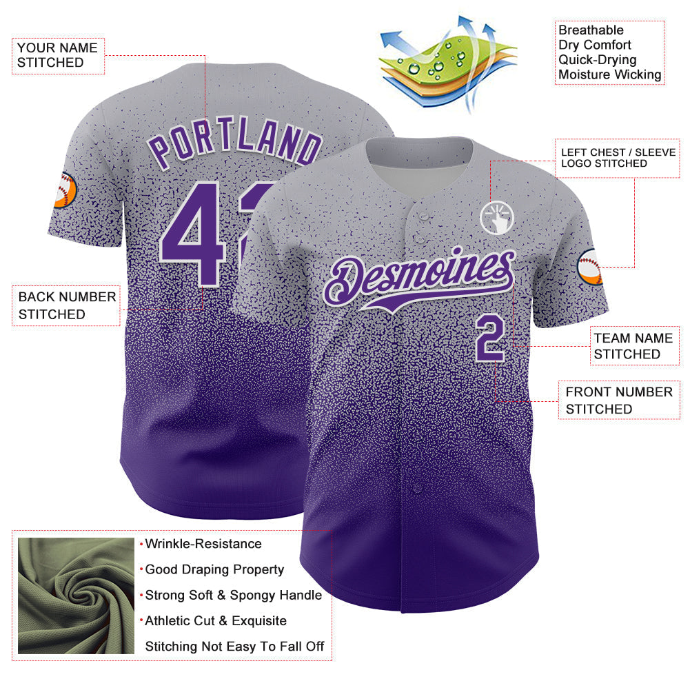 Custom Gray Purple-White Fade Fashion Speckle Authentic Baseball Jersey baseball jersey product view 3