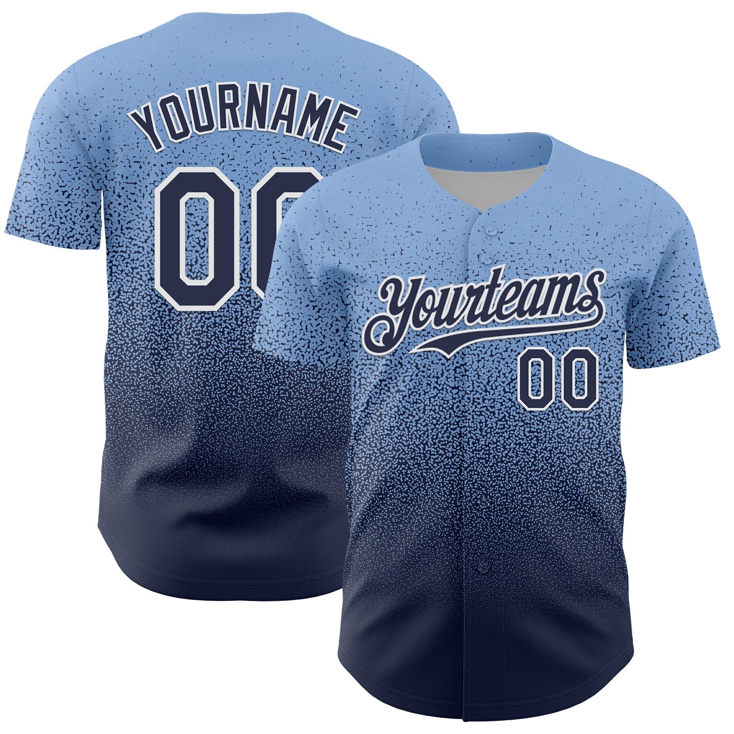 Custom Light Blue Navy-White Fade Fashion Speckle Authentic Baseball Jersey baseball jersey product view 1
