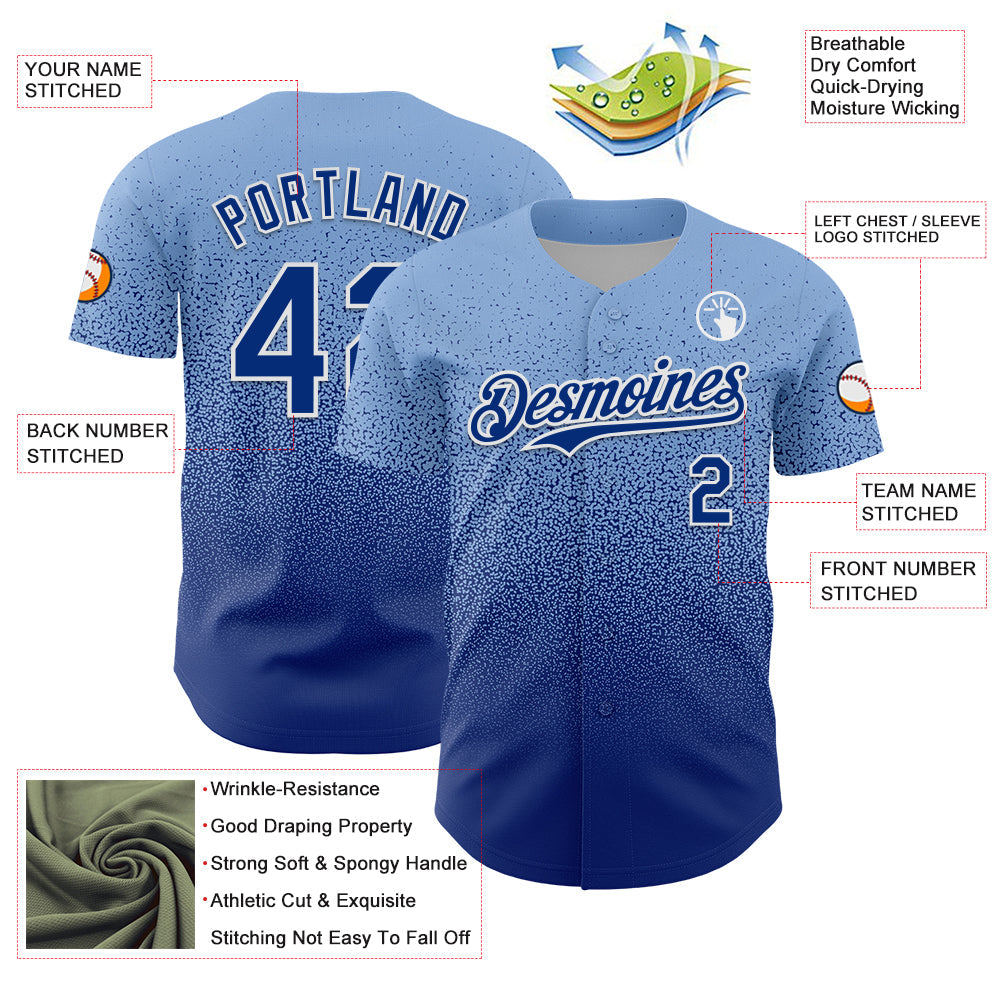 Custom Light Blue Royal-White Fade Fashion Speckle Authentic Baseball Jersey baseball jersey product view 3
