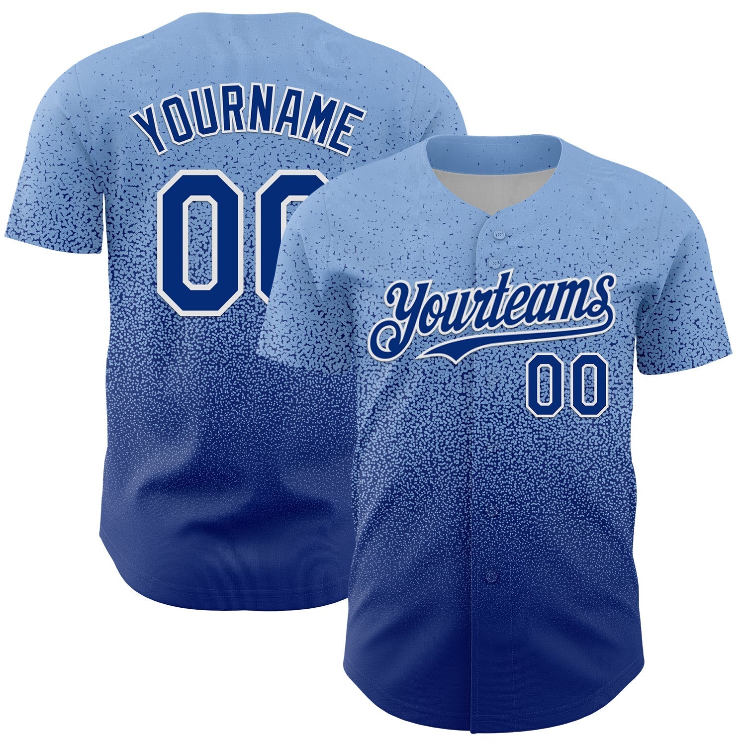 Custom Light Blue Royal-White Fade Fashion Speckle Authentic Baseball Jersey baseball jersey product view 1