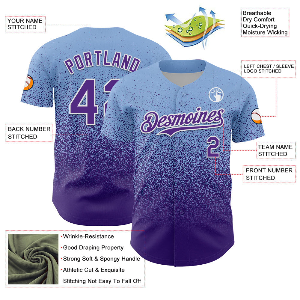 Custom Light Blue Purple-White Fade Fashion Speckle Authentic Baseball Jersey baseball jersey product view 3