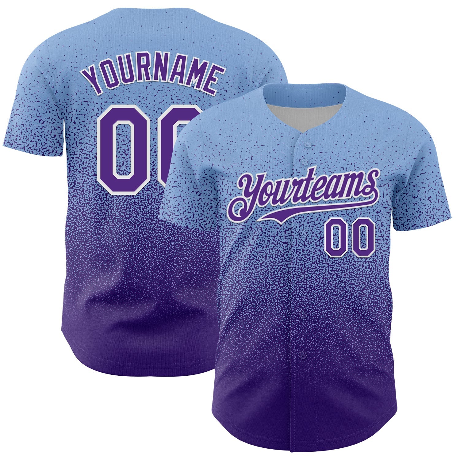 Custom Light Blue Purple-White Fade Fashion Speckle Authentic Baseball Jersey baseball jersey product view 1