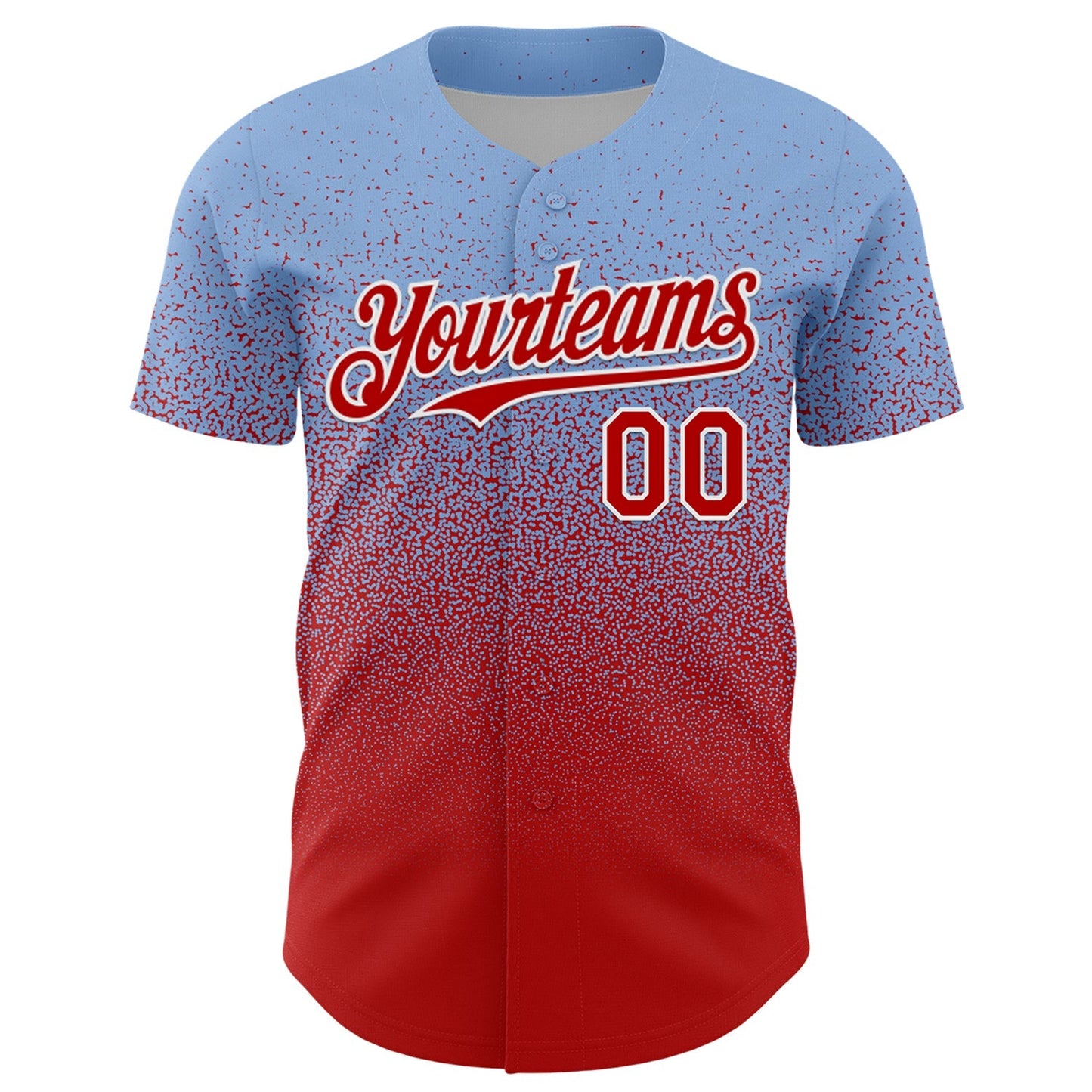 Custom Light Blue Red-White Fade Fashion Speckle Authentic Baseball Jersey baseball jersey product view 2