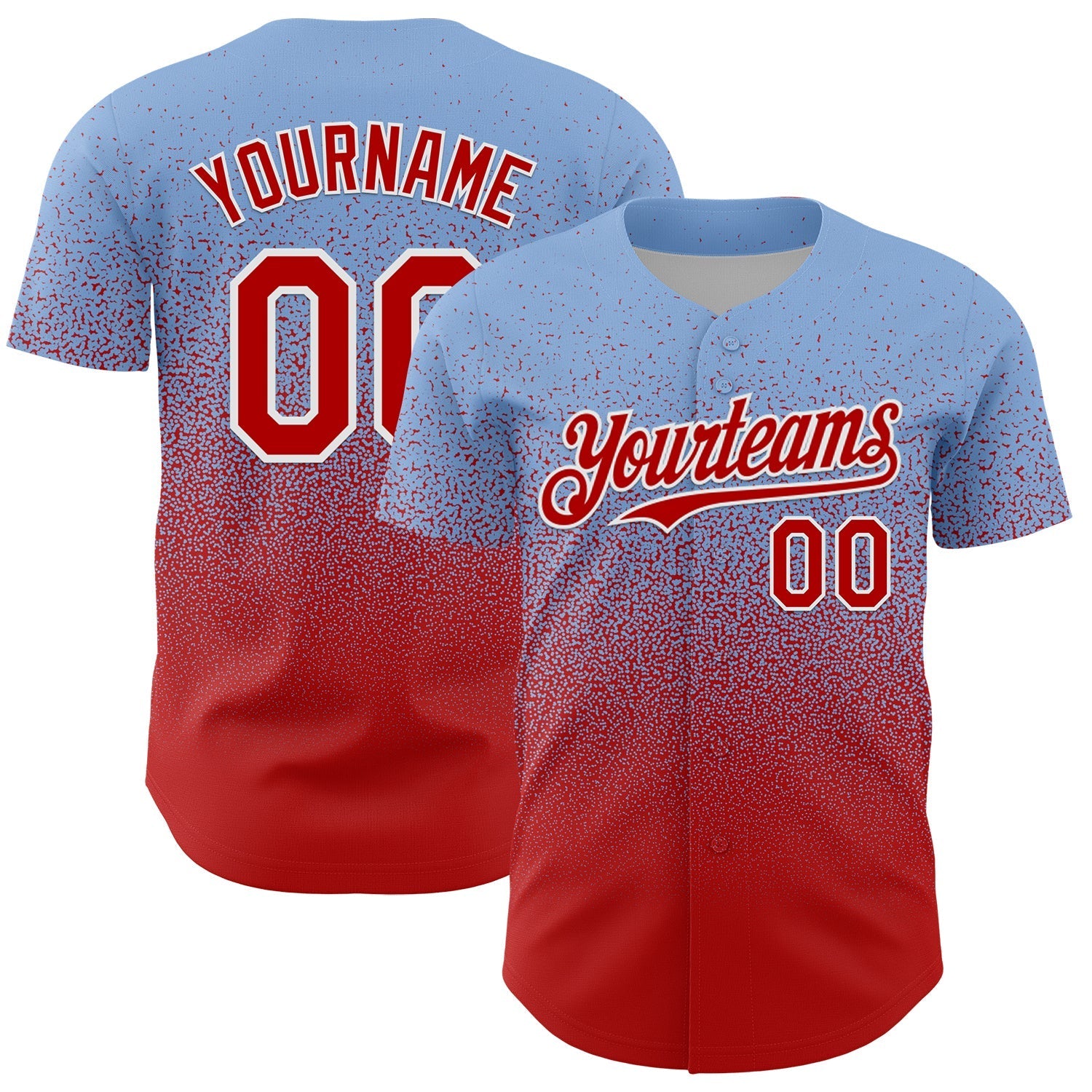 Custom Light Blue Red-White Fade Fashion Speckle Authentic Baseball Jersey baseball jersey product view 1