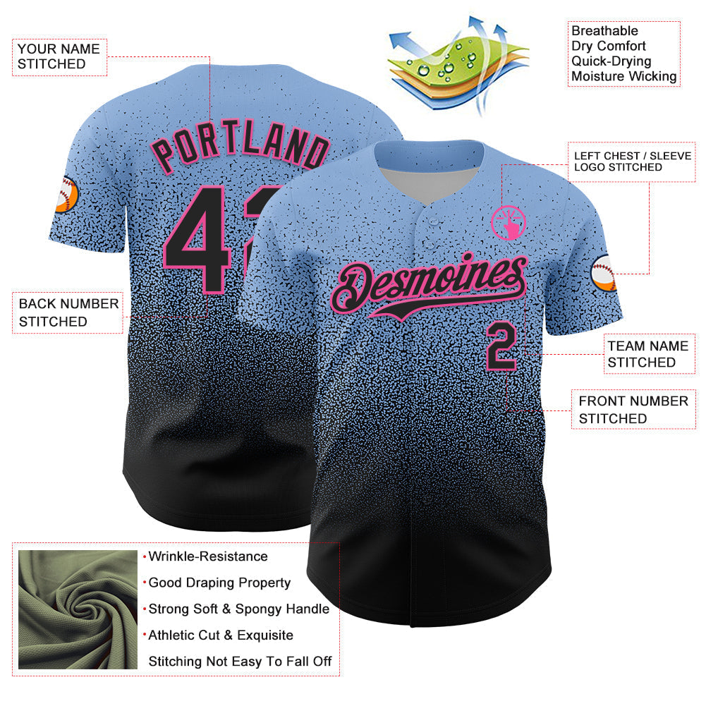 Custom Light Blue Black-Pink Fade Fashion Speckle Authentic Baseball Jersey baseball jersey product view 3