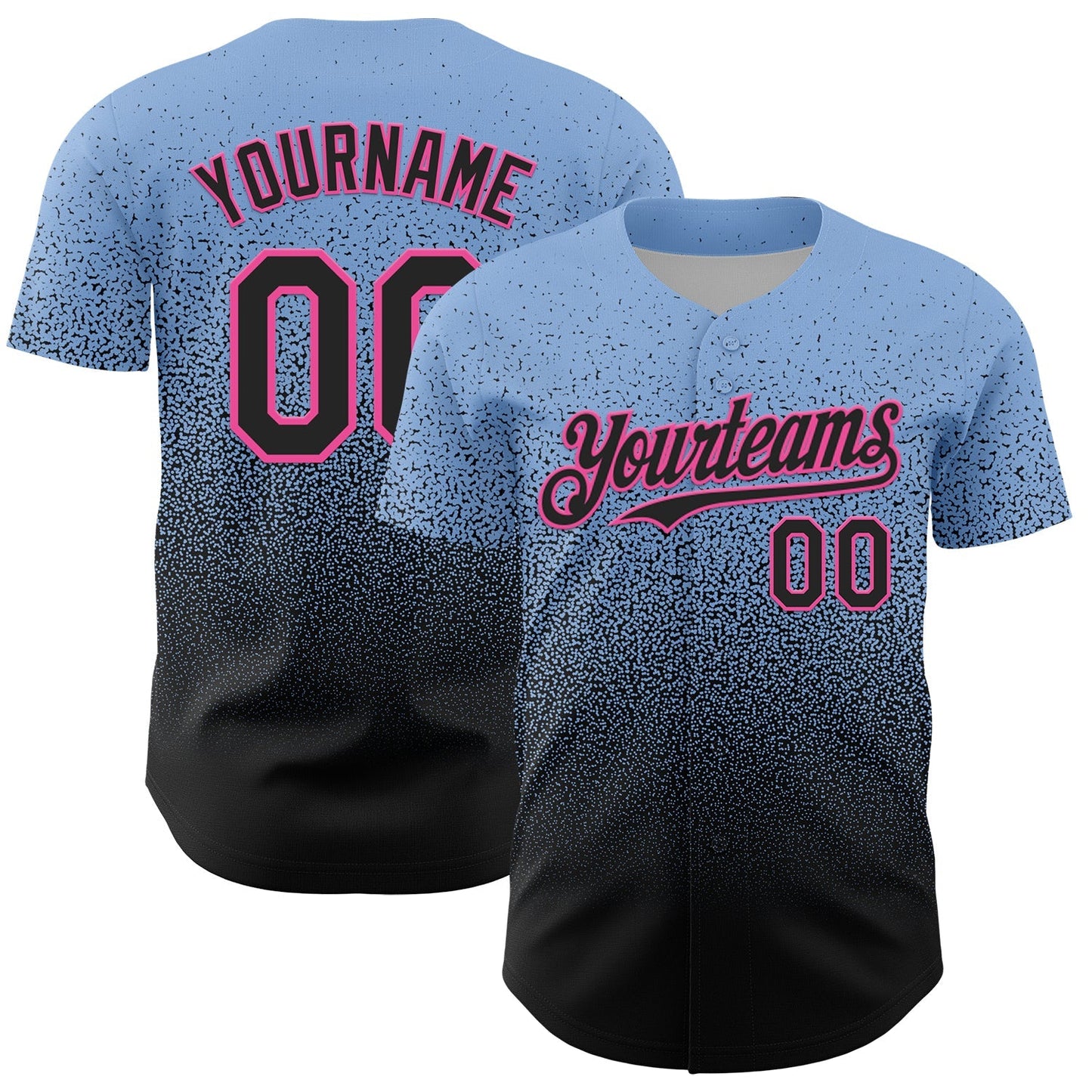 Custom Light Blue Black-Pink Fade Fashion Speckle Authentic Baseball Jersey baseball jersey product view 1