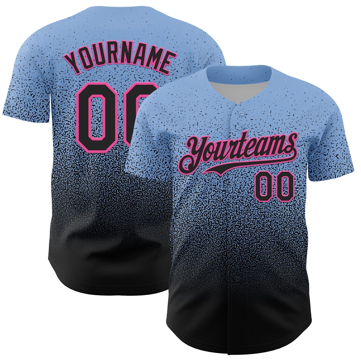 Custom Light Blue Black-Pink Fade Fashion Speckle Authentic Baseball Jersey baseball jersey product view 1