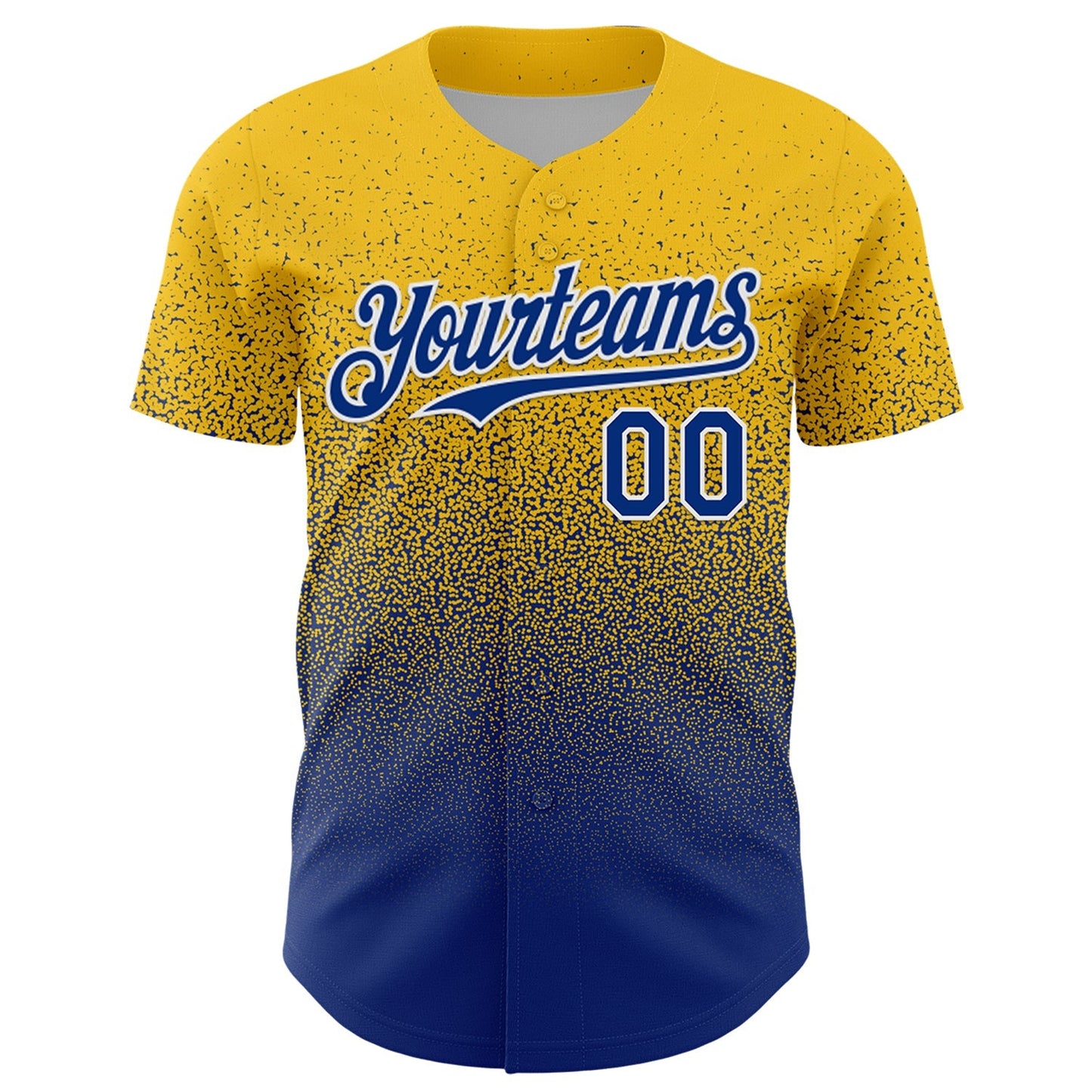 Custom Yellow Royal-White Fade Fashion Speckle Authentic Baseball Jersey baseball jersey product view 2